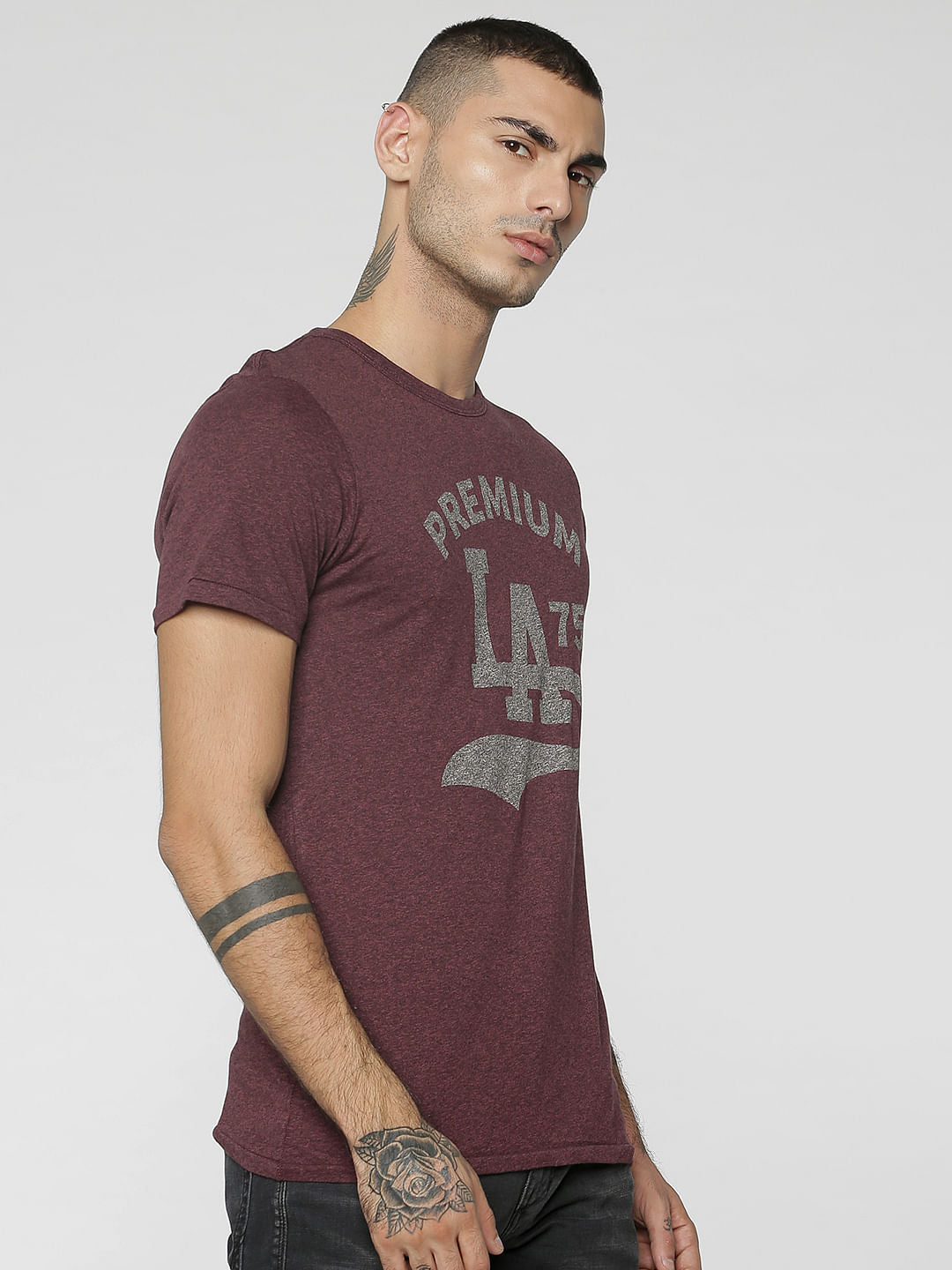 Burgundy Graphic Print Crew Neck T-Shirt