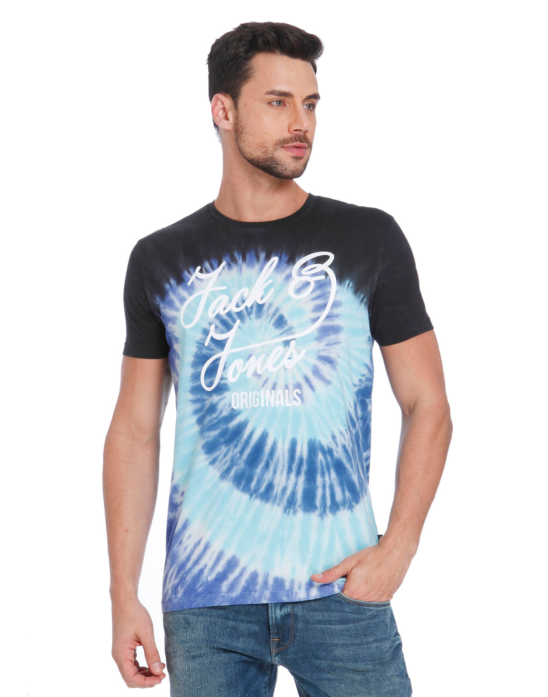 Blue Tye & Dye Print Crew Neck T-Shirt - S