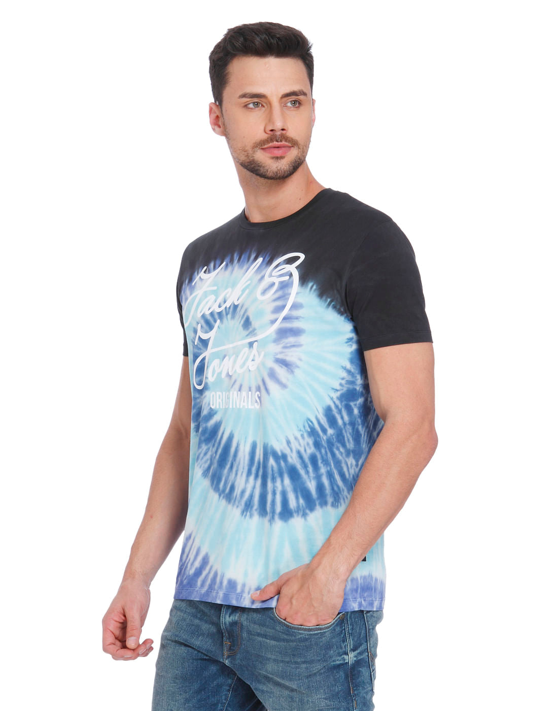 Blue Tye & Dye Print Crew Neck T-Shirt