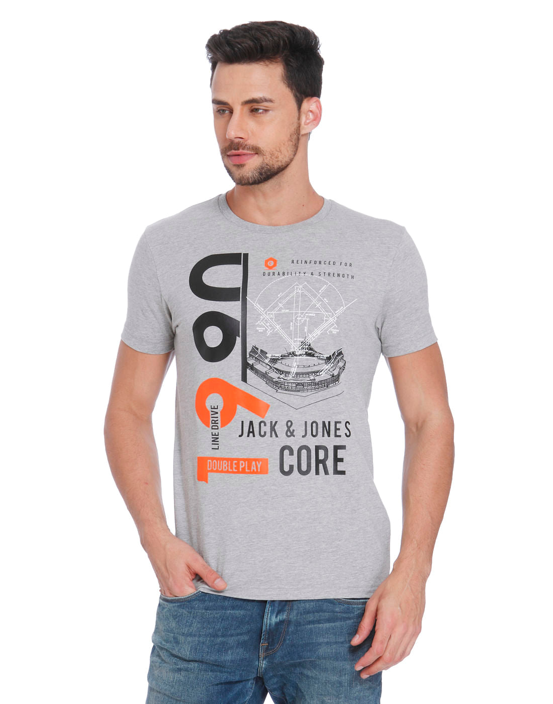 Grey Graphic Print Crew Neck T-Shirt - S