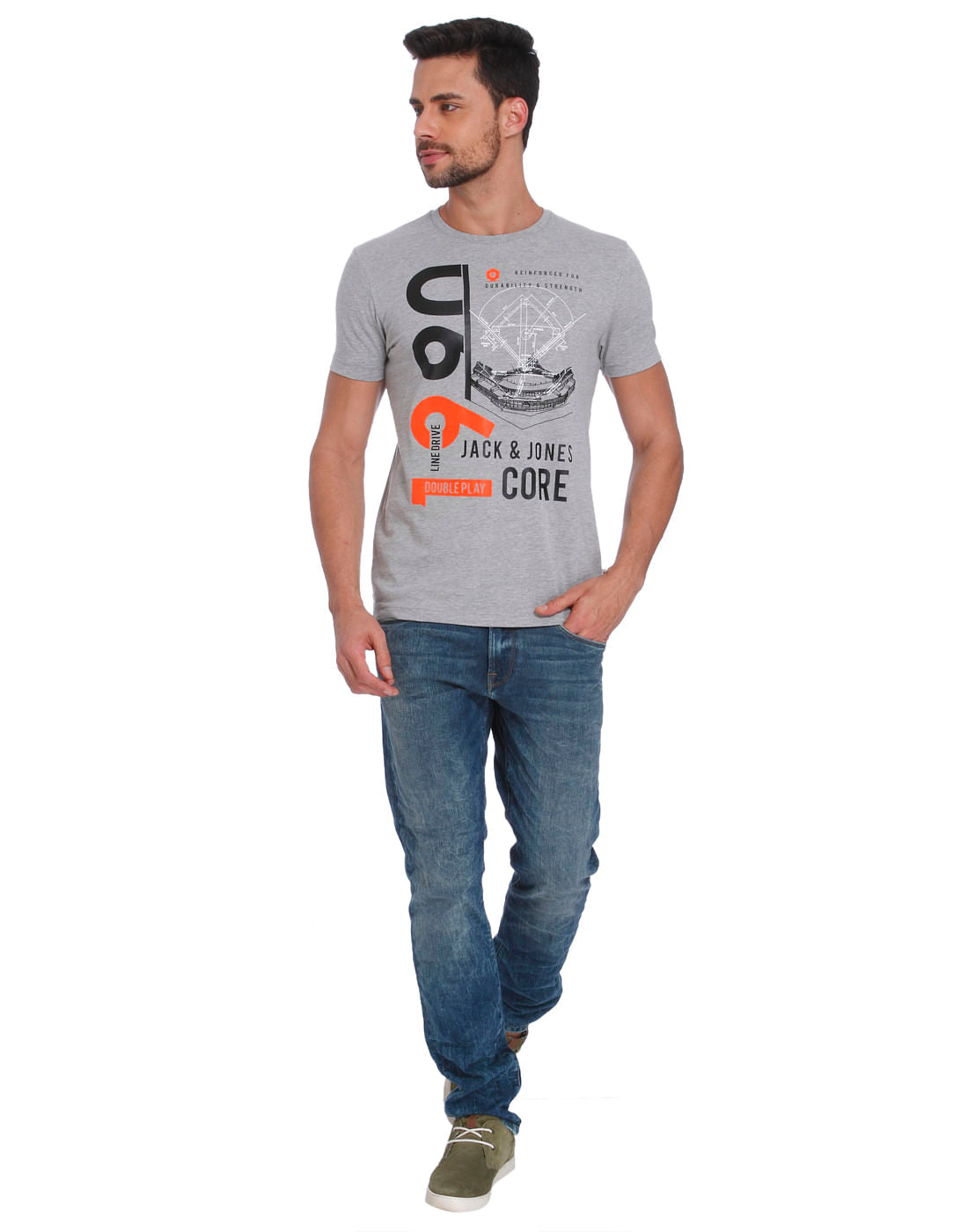 Grey Graphic Print Crew Neck T-Shirt