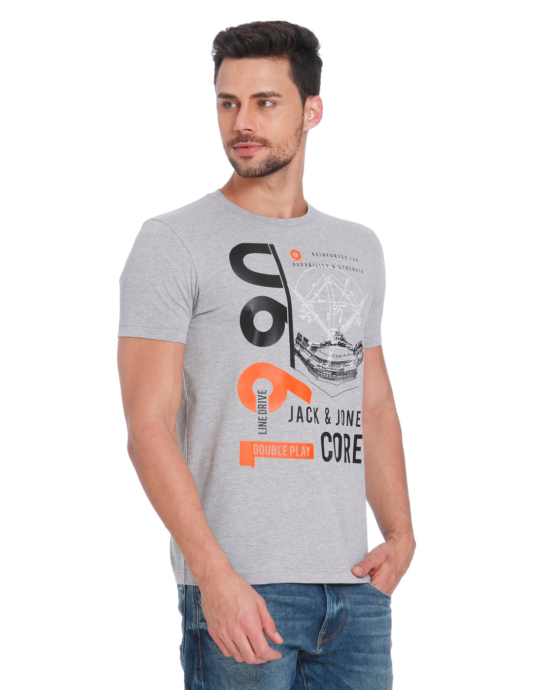 Grey Graphic Print Crew Neck T-Shirt