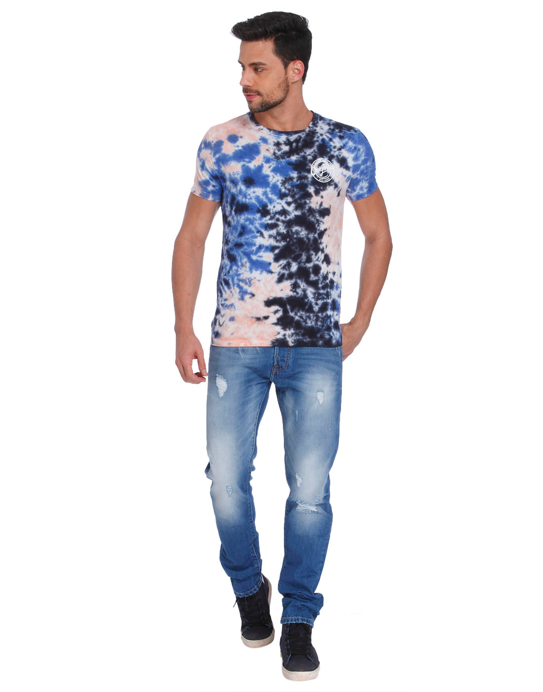 Blue Tye & Dye Print Crew Neck T-Shirt