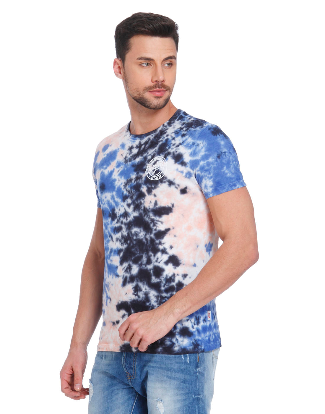 Blue Tye & Dye Print Crew Neck T-Shirt