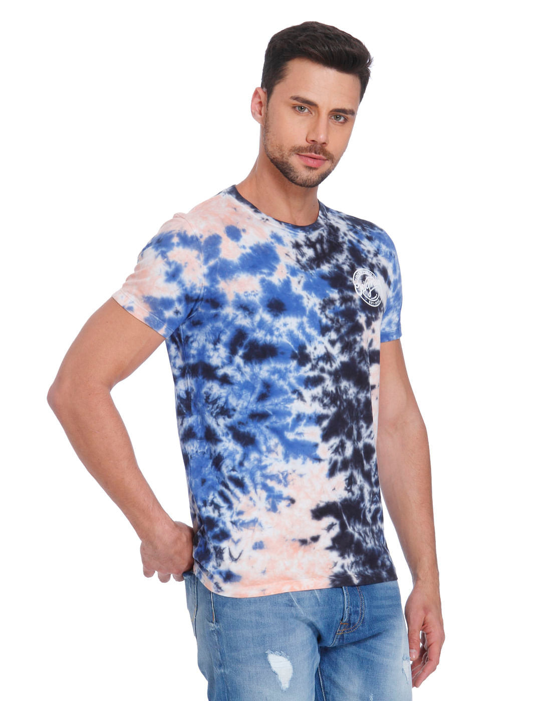 Blue Tye & Dye Print Crew Neck T-Shirt