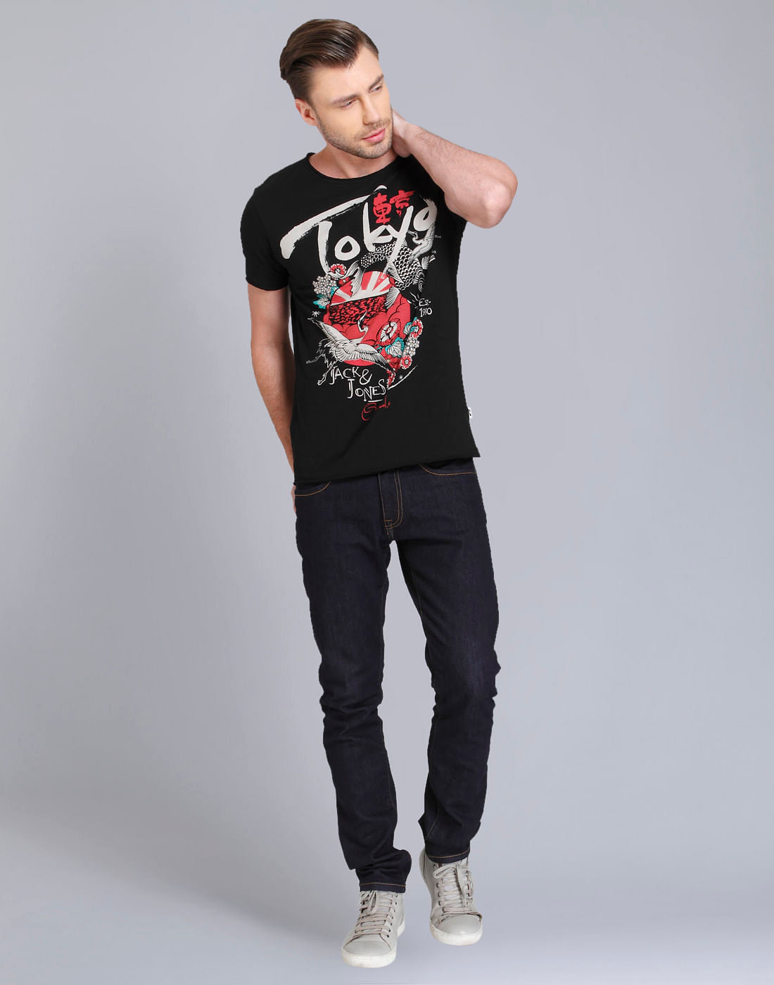 Black Tokyo Text Print Crew Neck T-Shirt