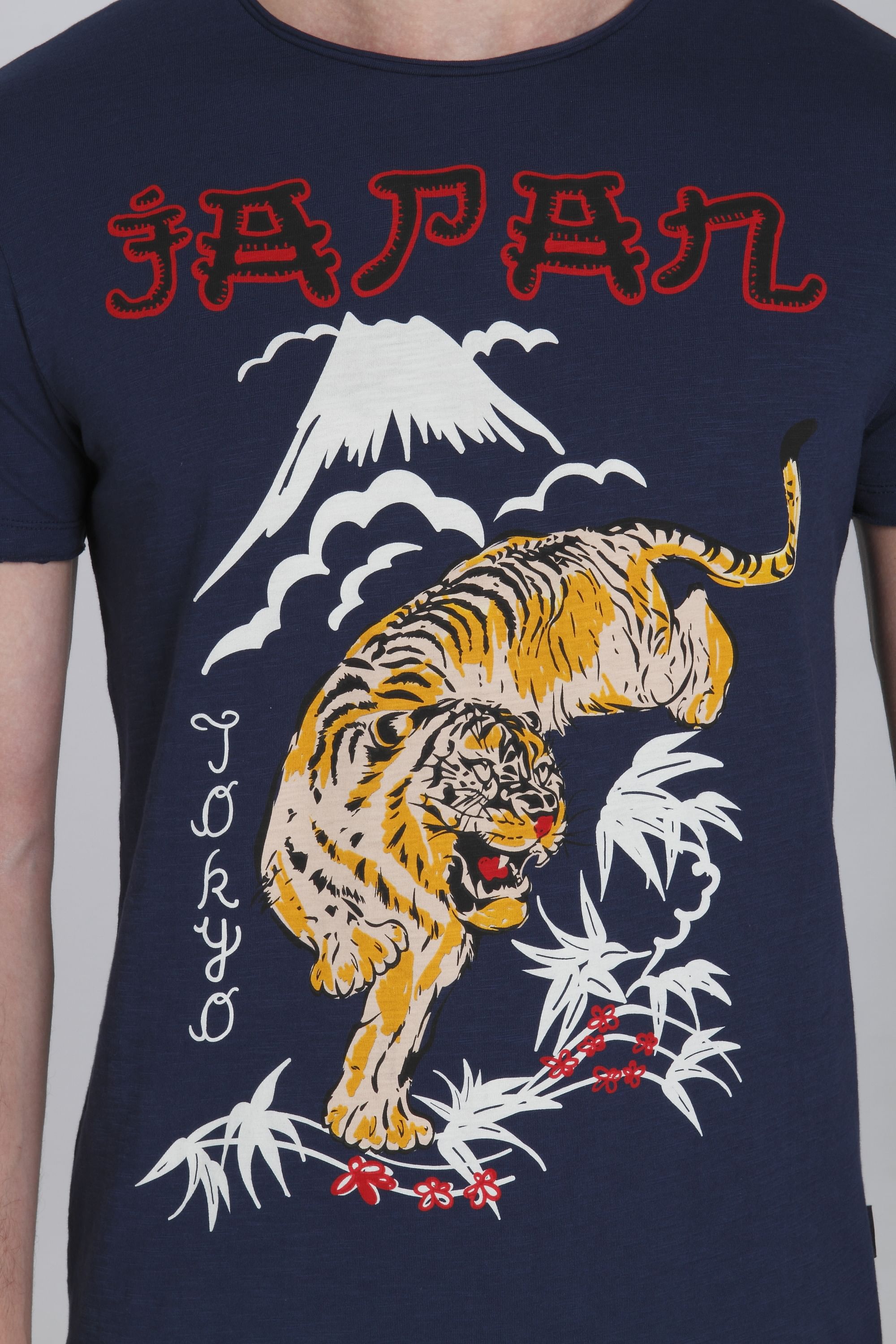 Blue Tiger Print Crew Neck T-Shirt