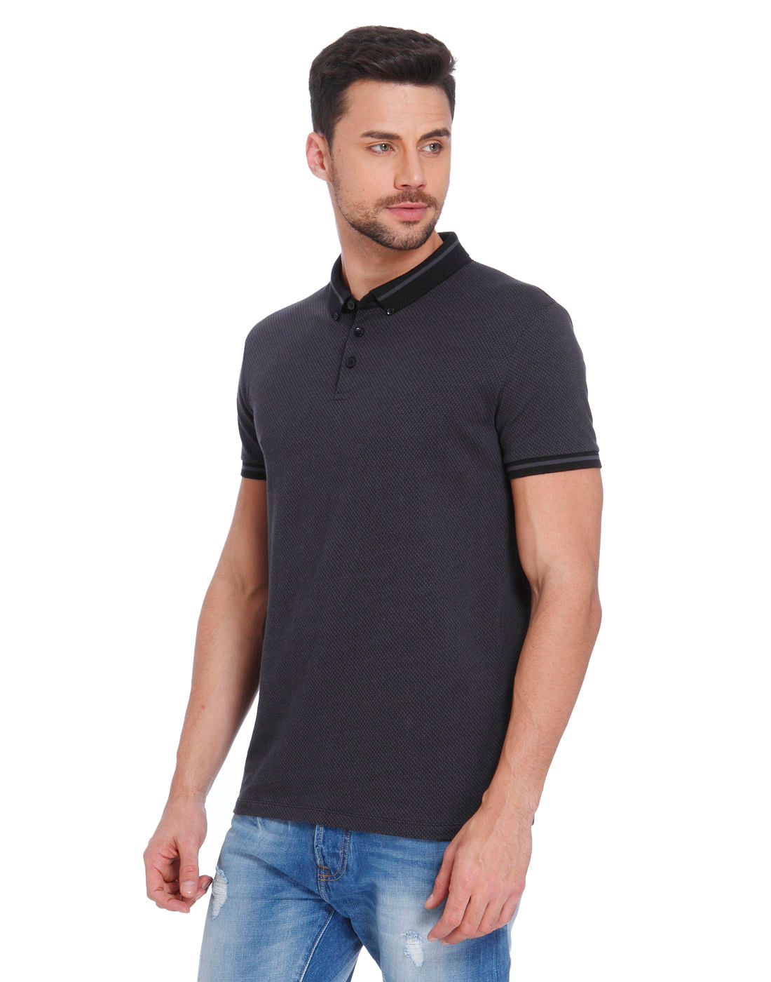 Black Printed Polo T-Shirt