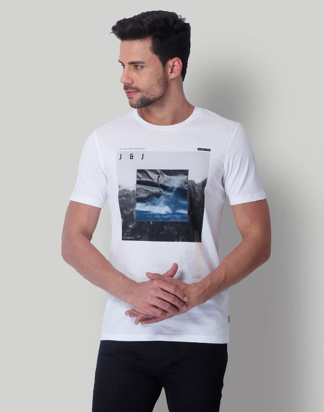 White Printed Crew Neck T-Shirt - S