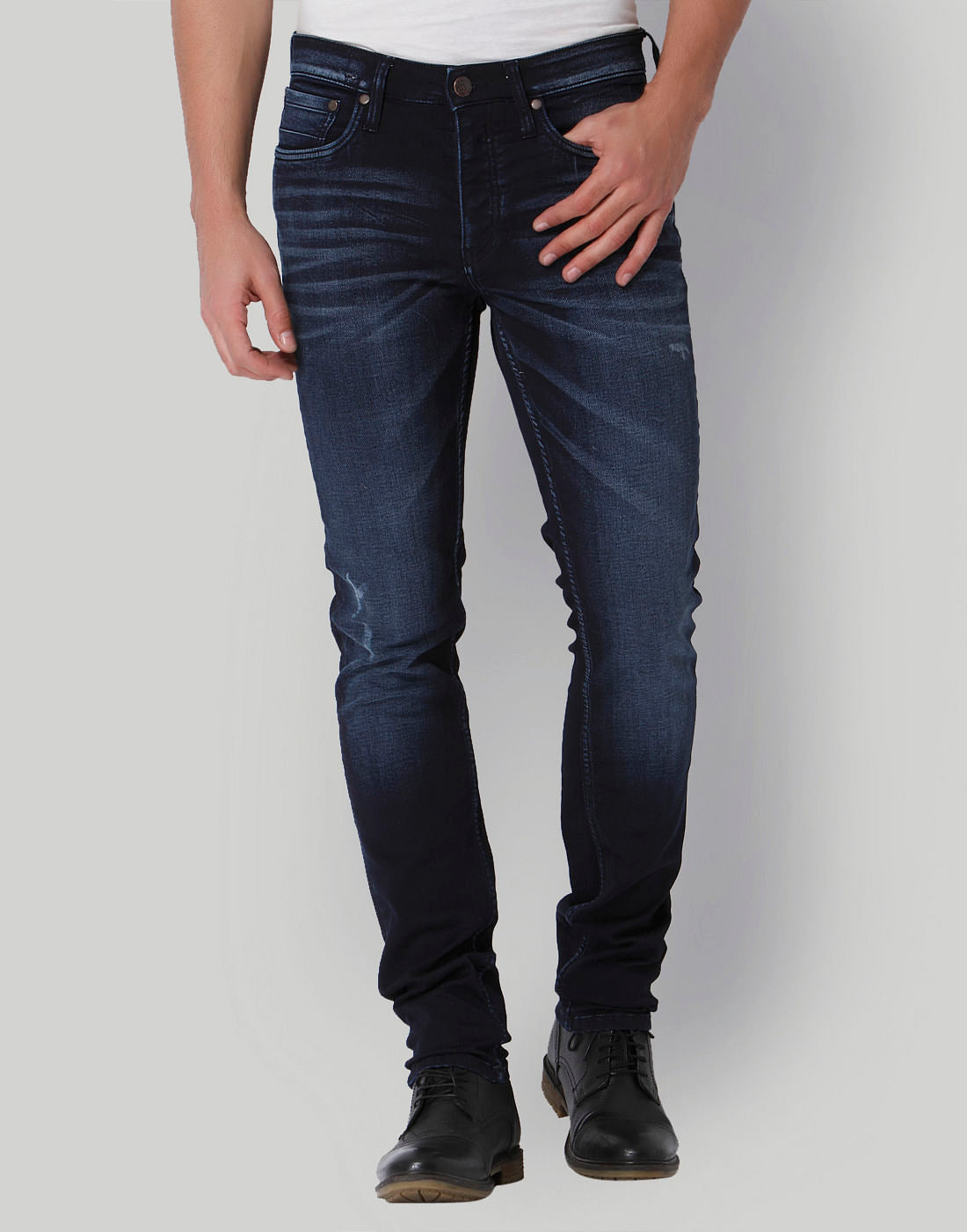 Blue Mild Distressed Low Rise Slim Fit Jeans - 28/32
