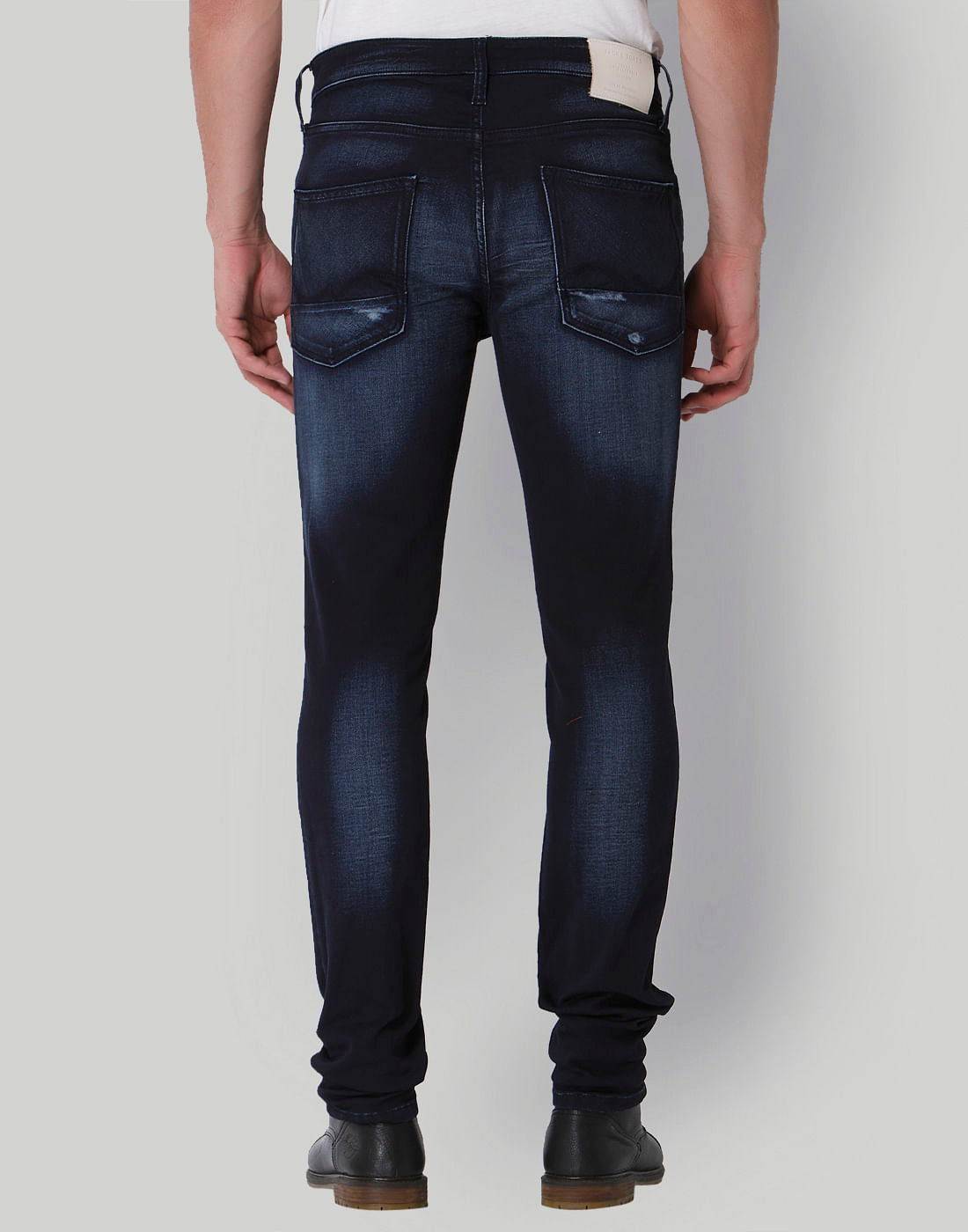 Blue Mild Distressed Low Rise Slim Fit Jeans