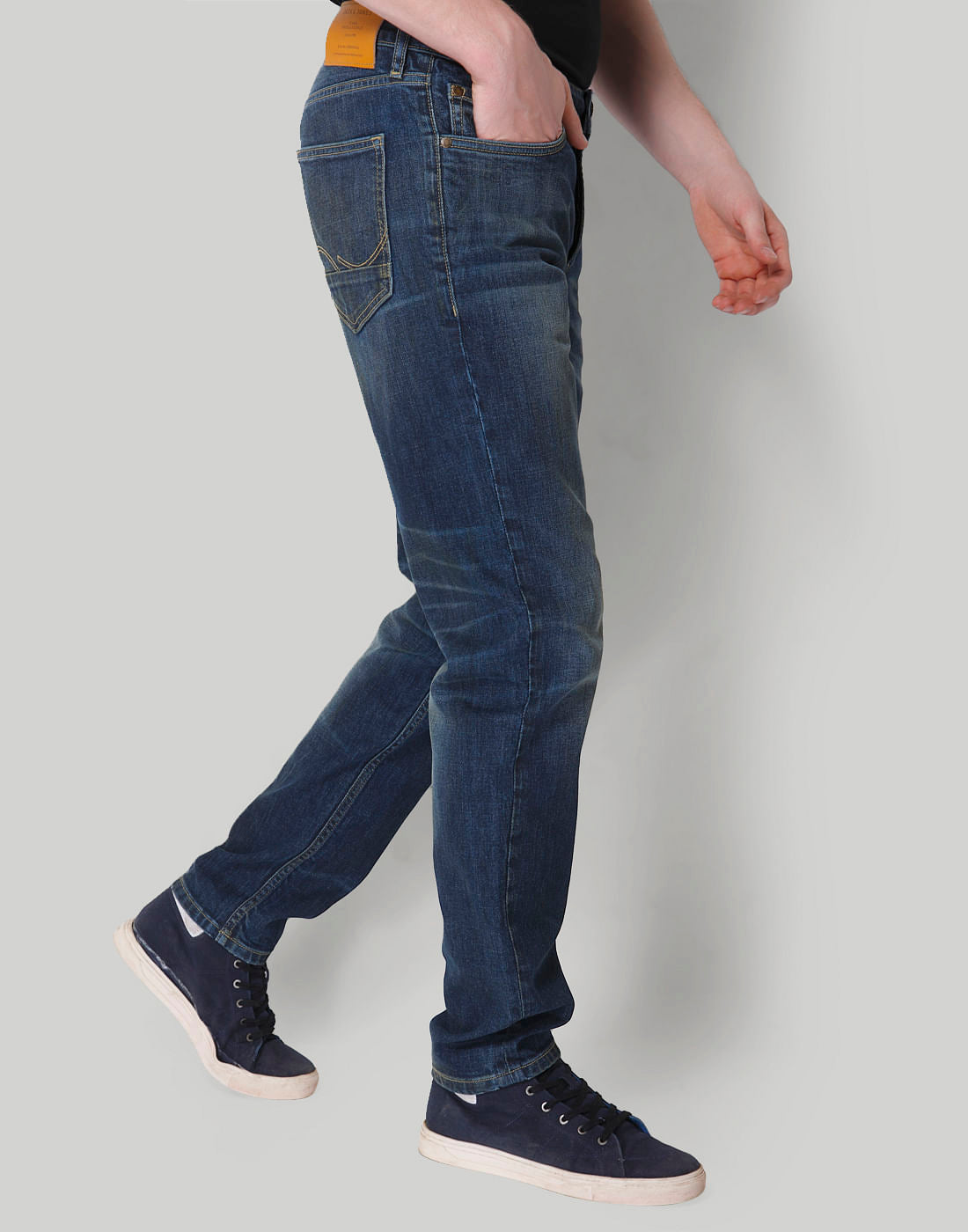 Blue Plain Mid Rise Comfort Fit Jeans