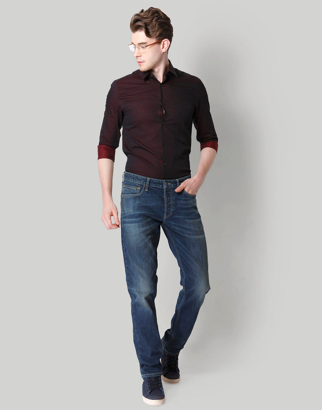 Blue Plain Mid Rise Comfort Fit Jeans