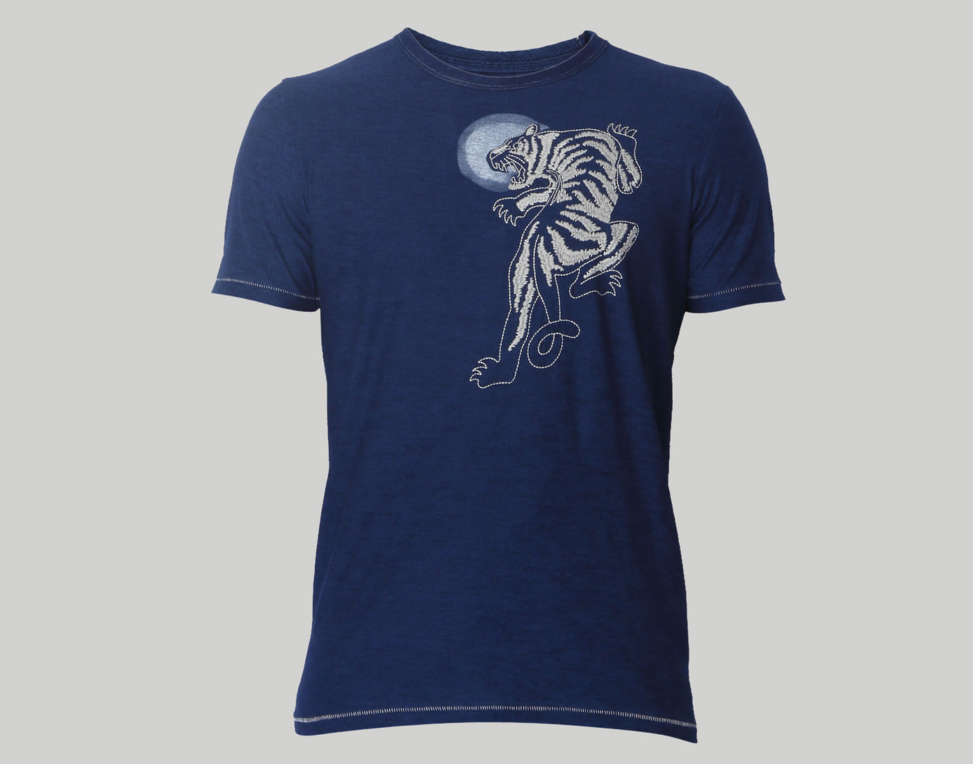 Blue Tiger Print Crew Neck T-Shirt