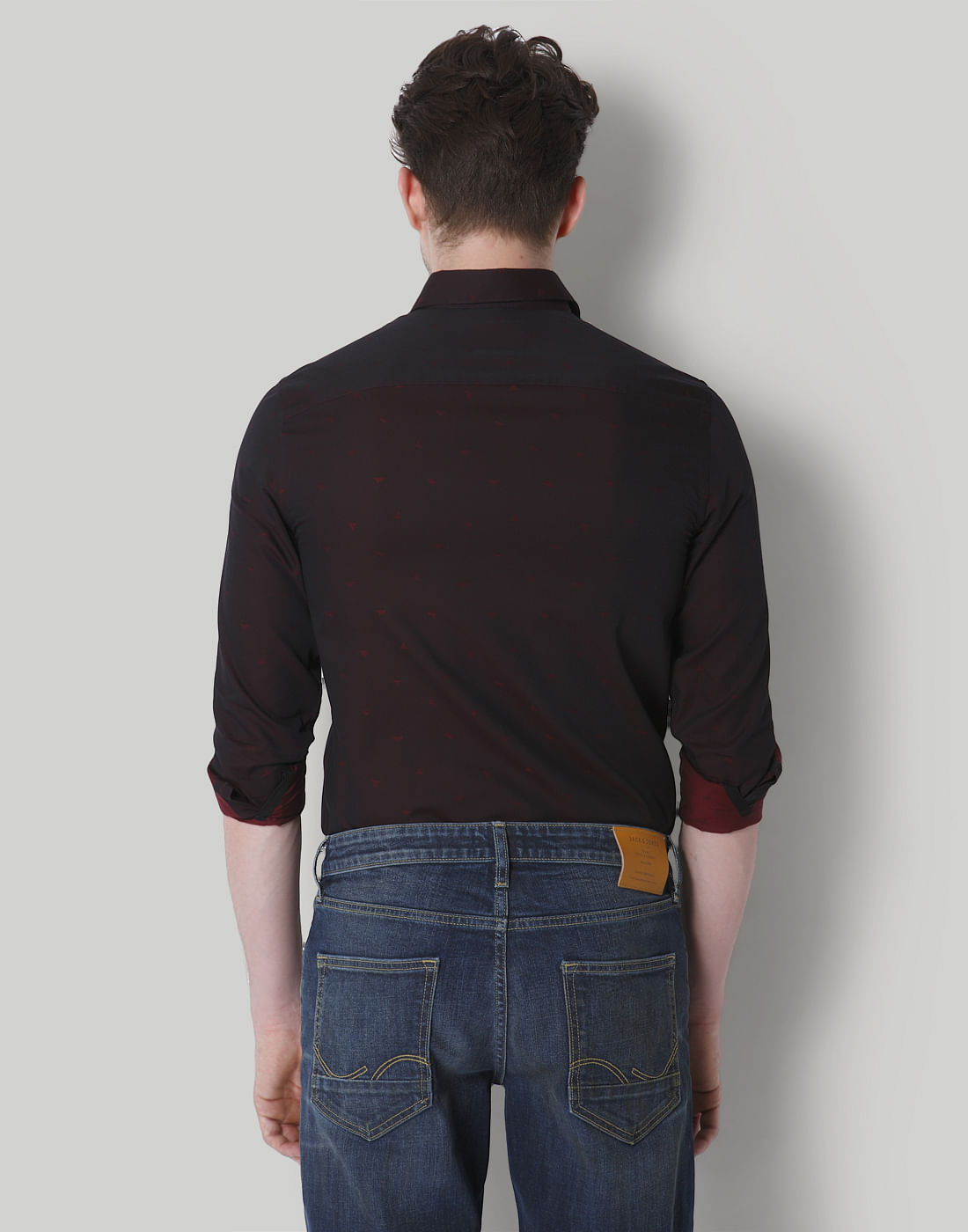Burgundy Printed Slim Fit Shirt