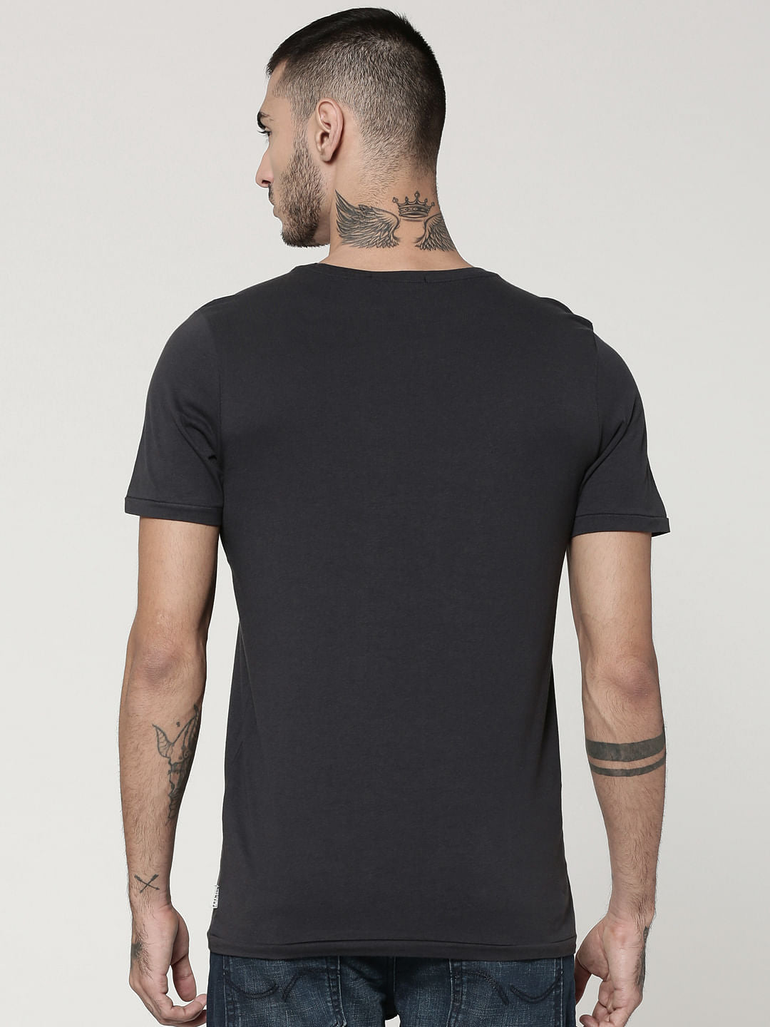 Black Skull Print Crew Neck T-Shirt