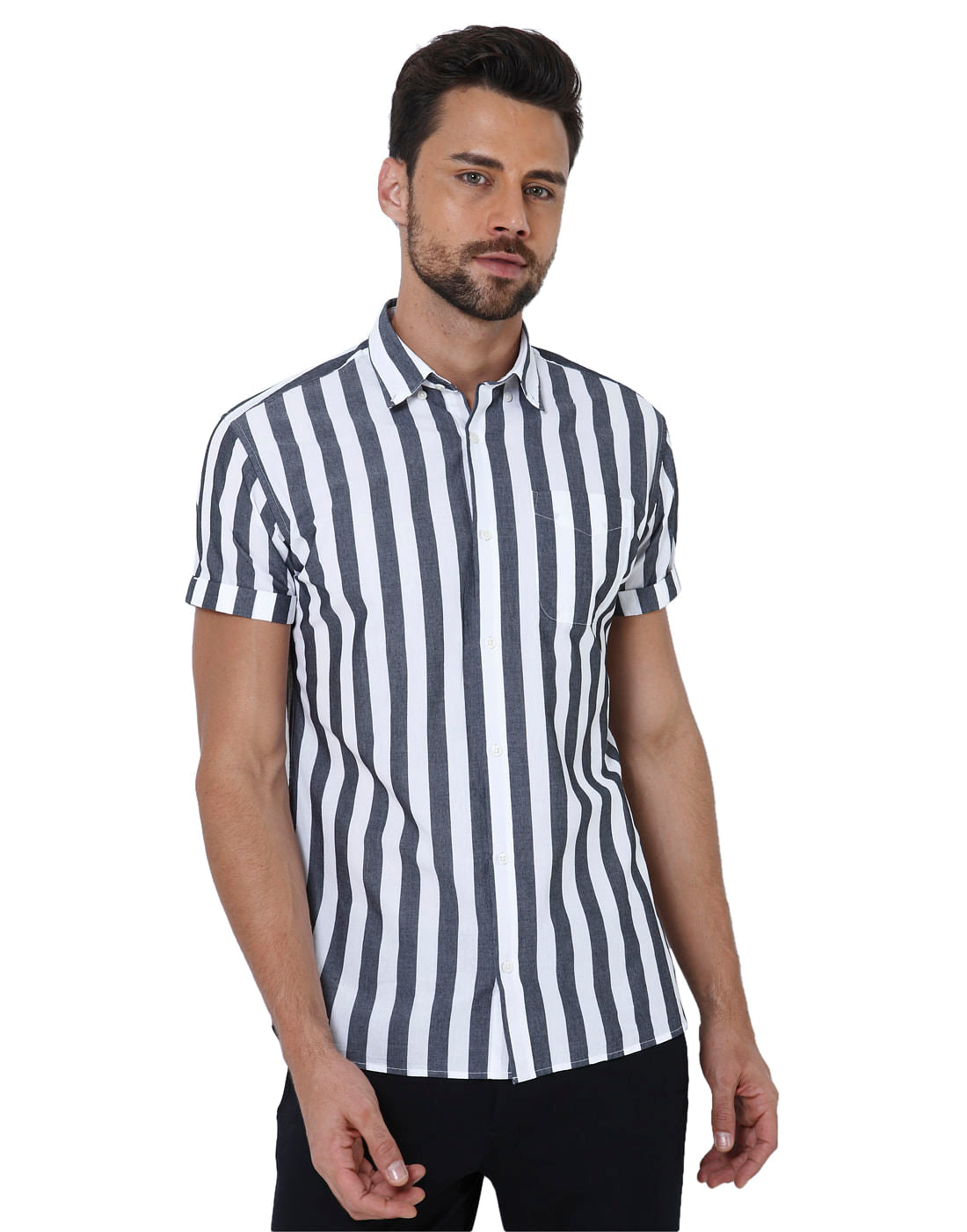 Black Striped Slim Fit Shirt - S