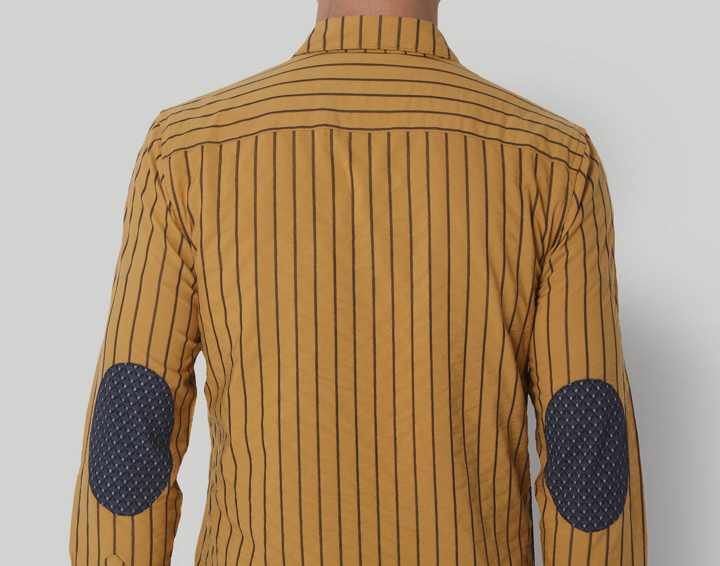Yellow Striped Mandarin Collar Shirt