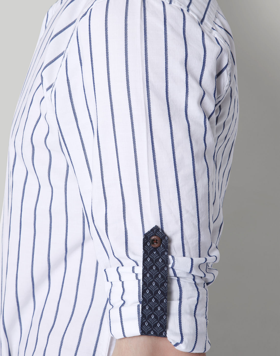White Striped Mandarin Collar Shirt