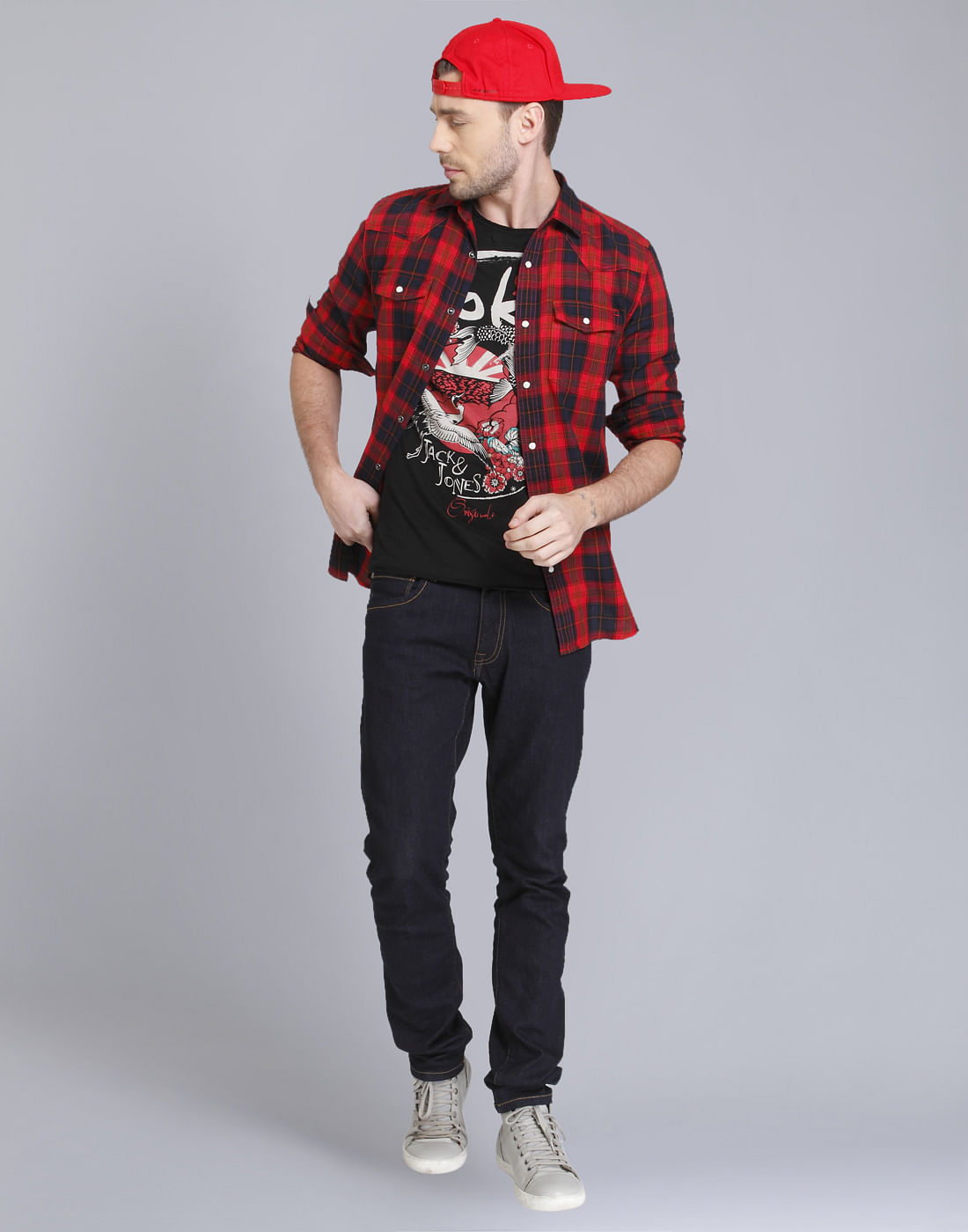 Bright Red & Black Check Slim Fit Shirt