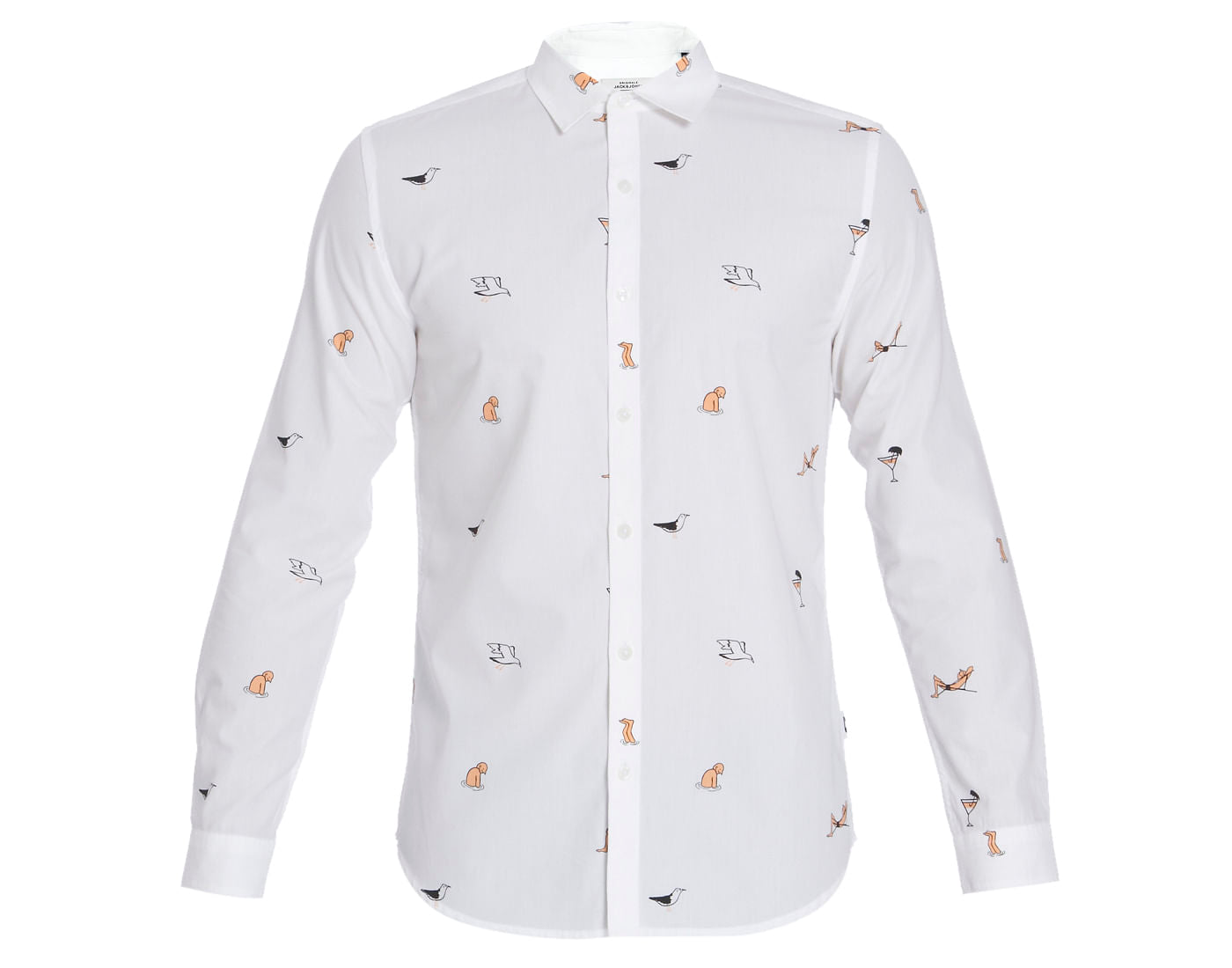 White Seagull Printed Slim Fit Shirt