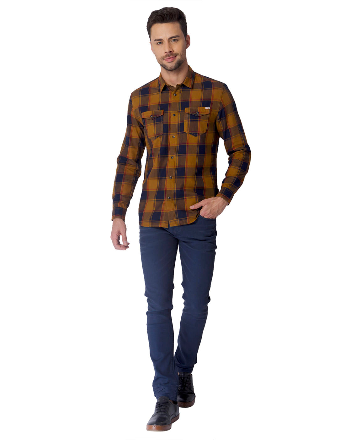 Brown Check Regular Fit Shirt