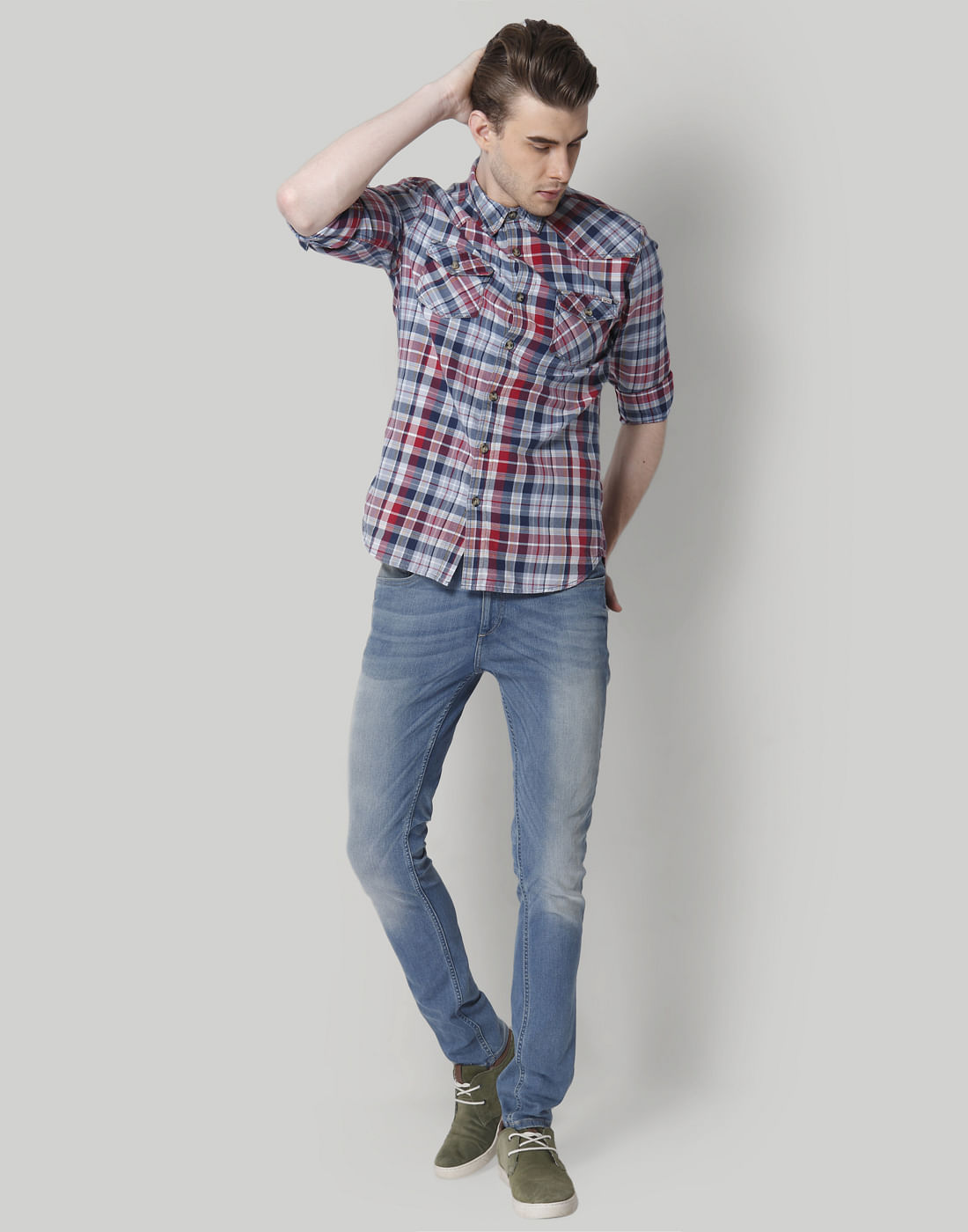 Red & Blue Check Slim Fit Shirt