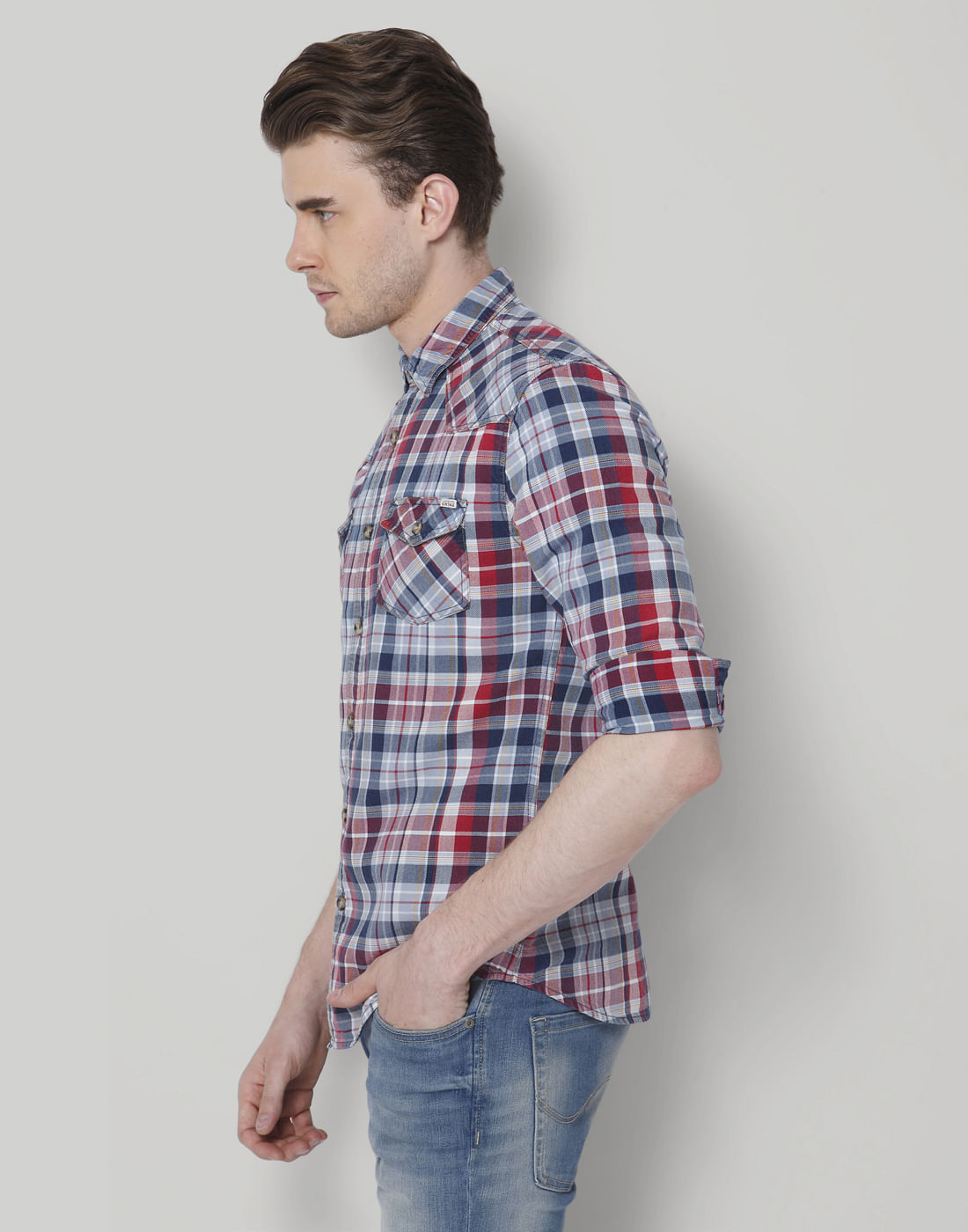 Red & Blue Check Slim Fit Shirt