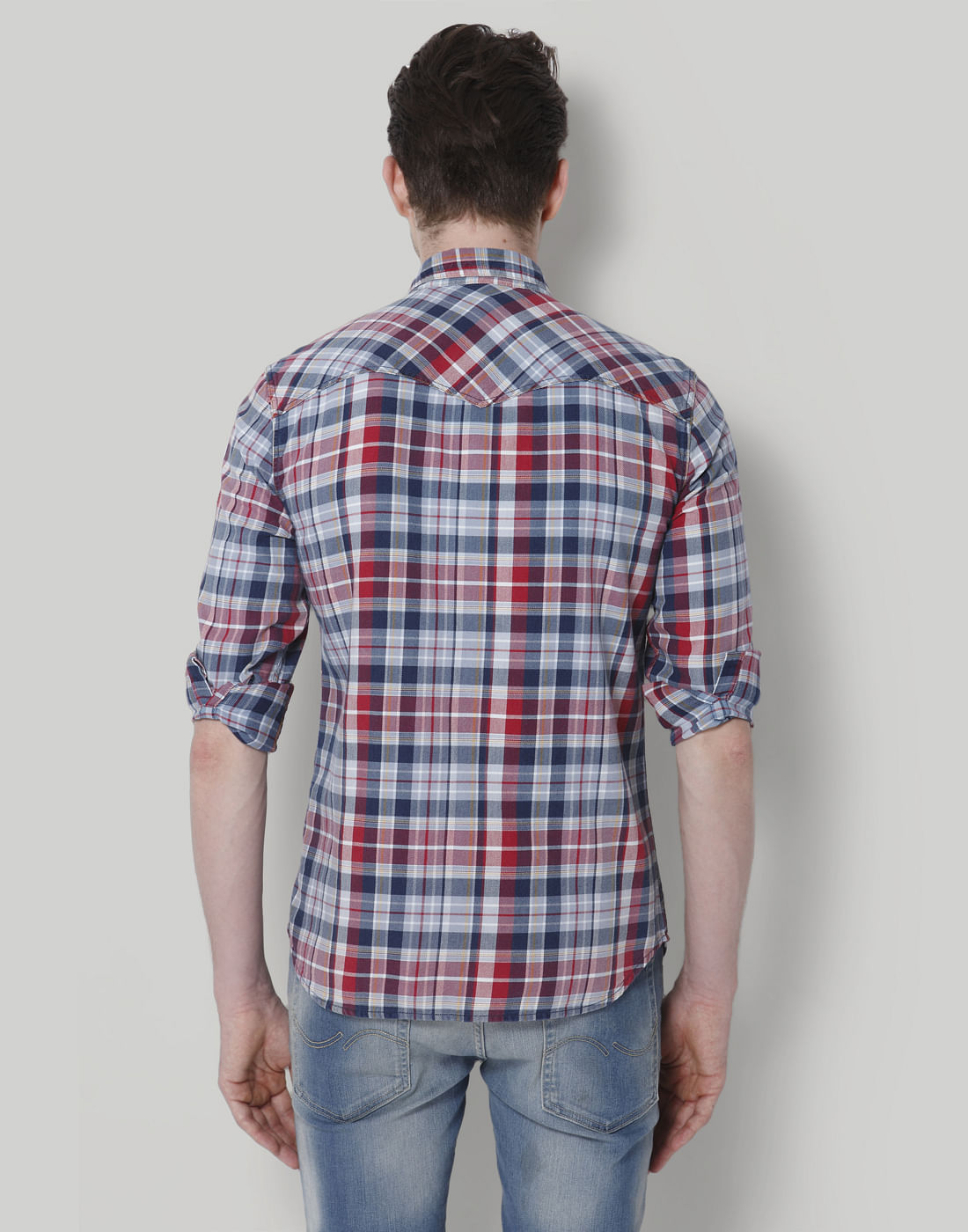 Red & Blue Check Slim Fit Shirt
