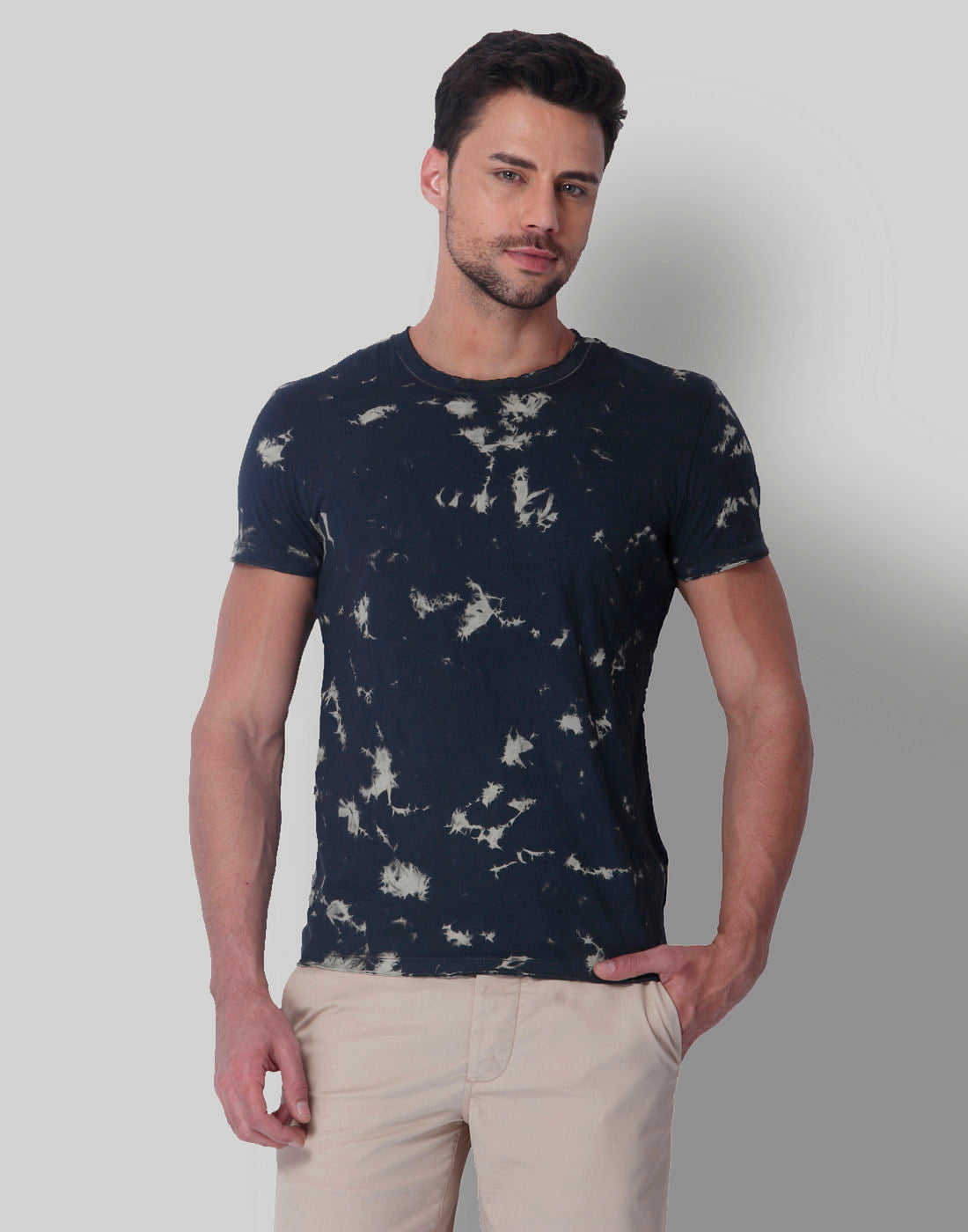 Black Tye & Dye Print Crew Neck T-Shirt - S