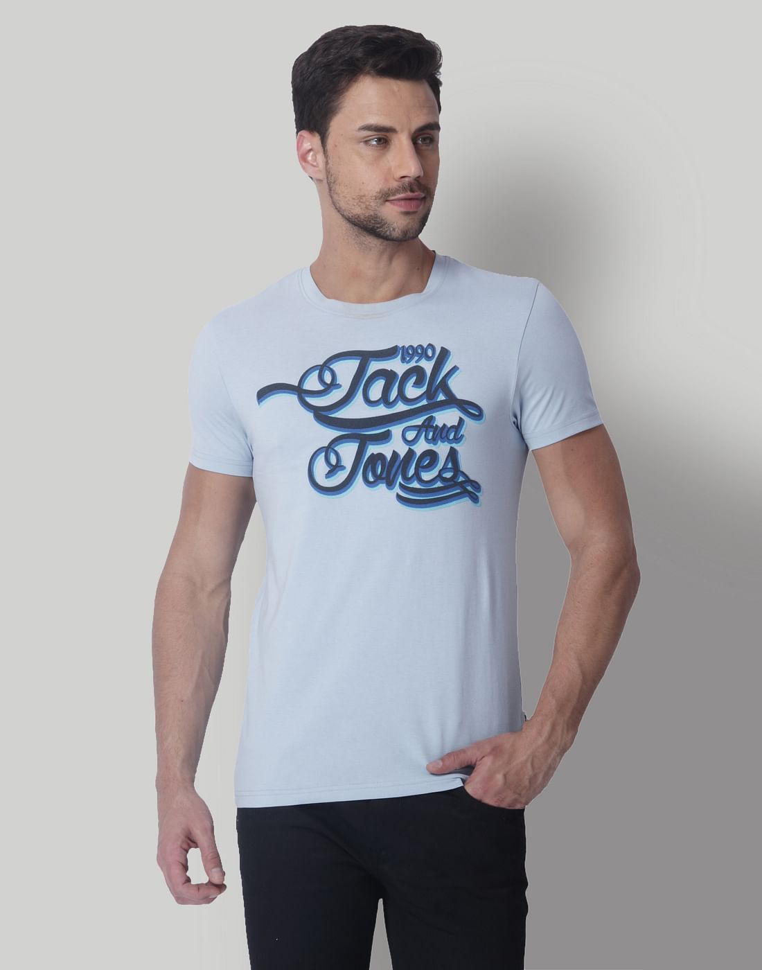 Powder Blue Logo Print Crew Neck T-Shirt - S