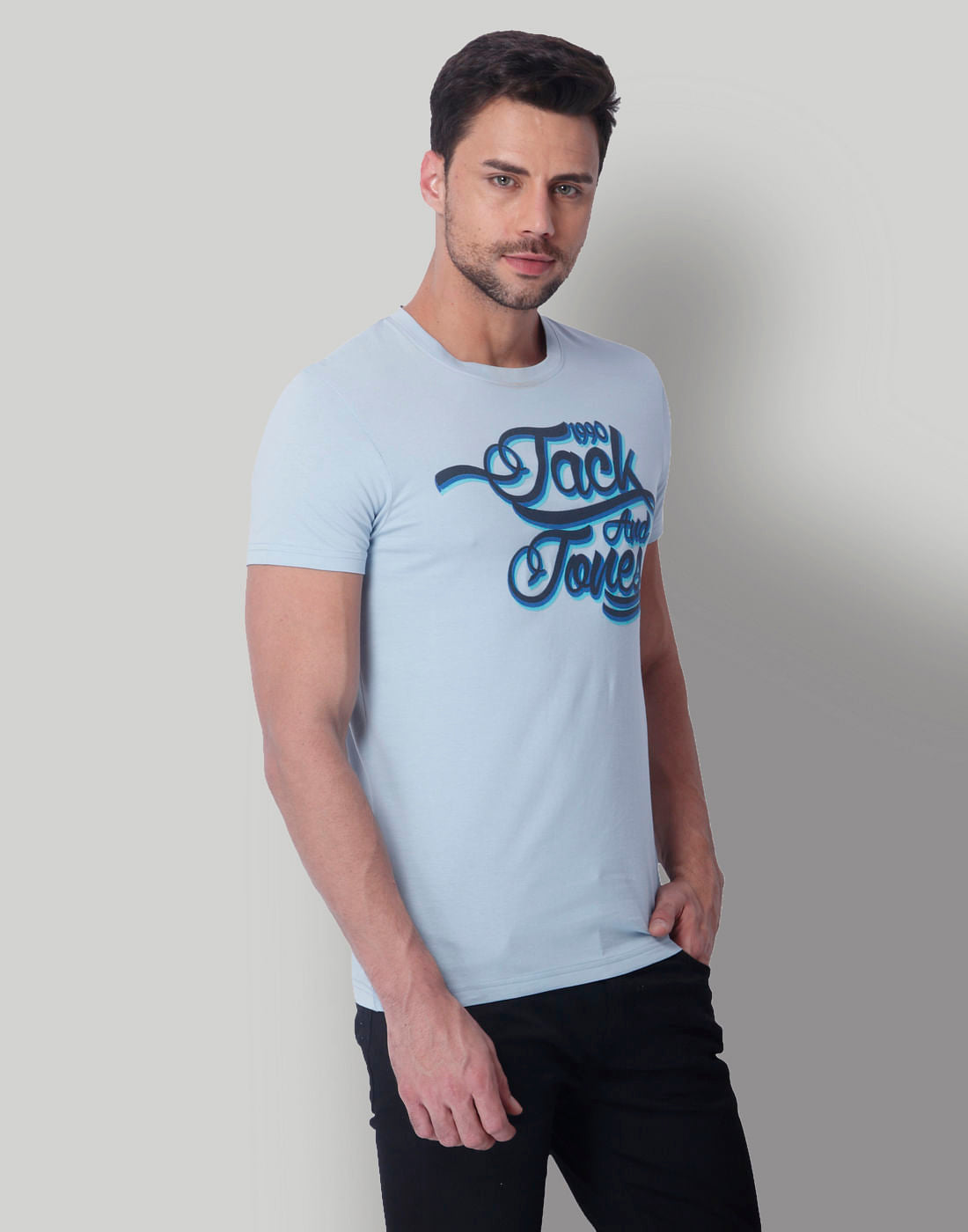 Powder Blue Logo Print Crew Neck T-Shirt