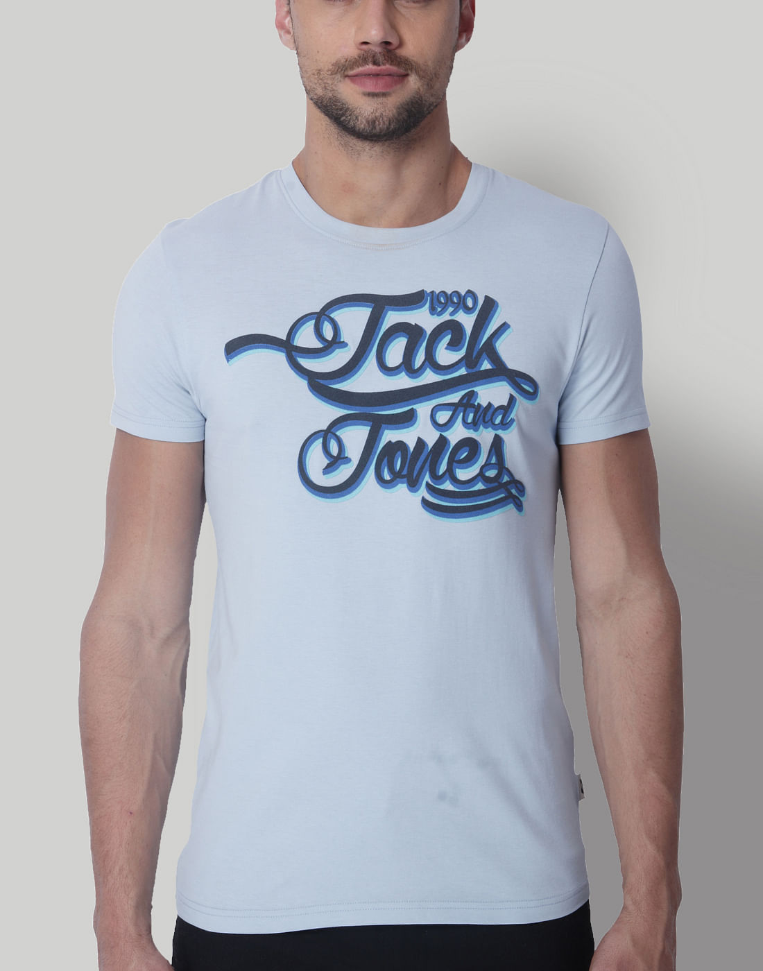 Powder Blue Logo Print Crew Neck T-Shirt