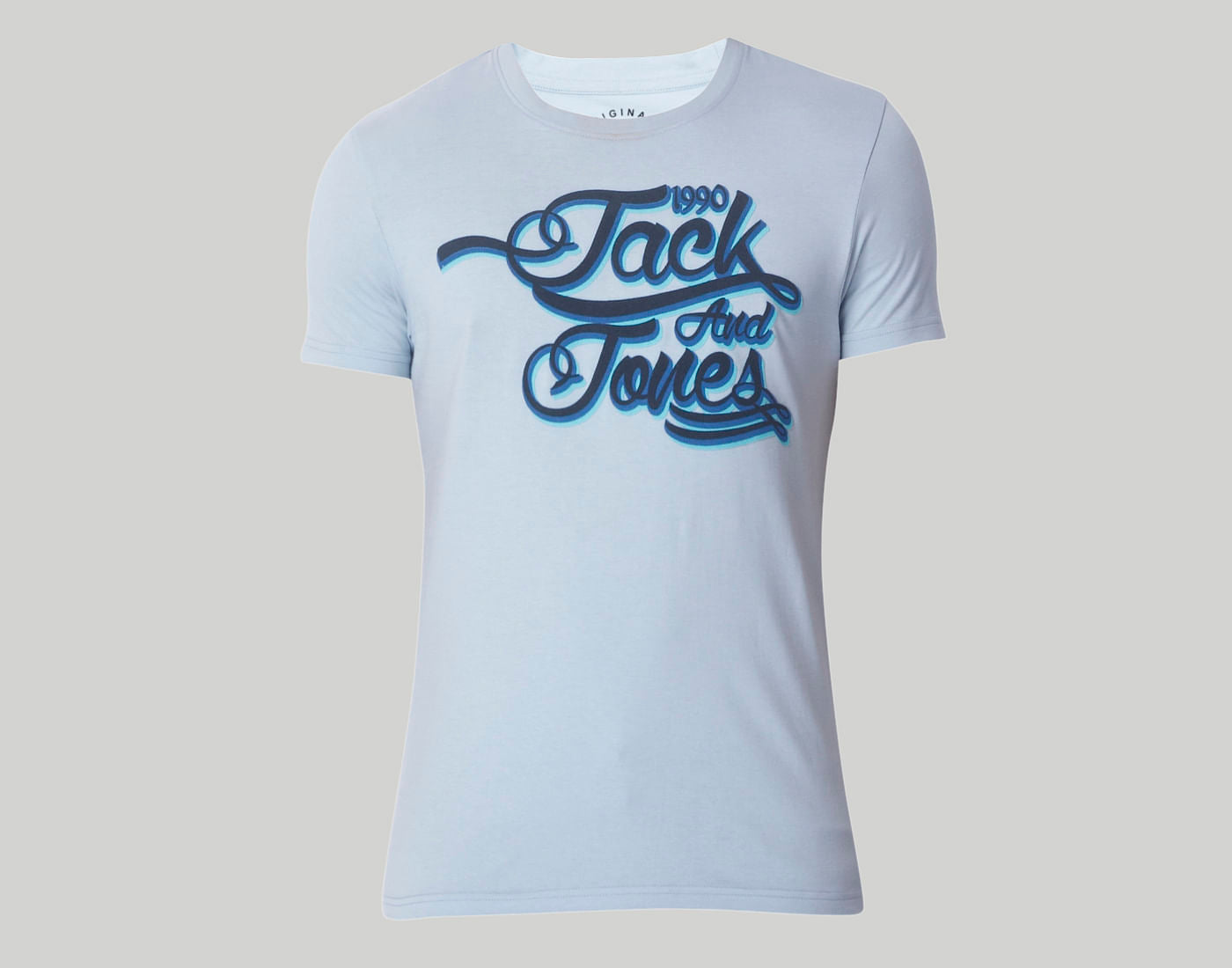 Powder Blue Logo Print Crew Neck T-Shirt
