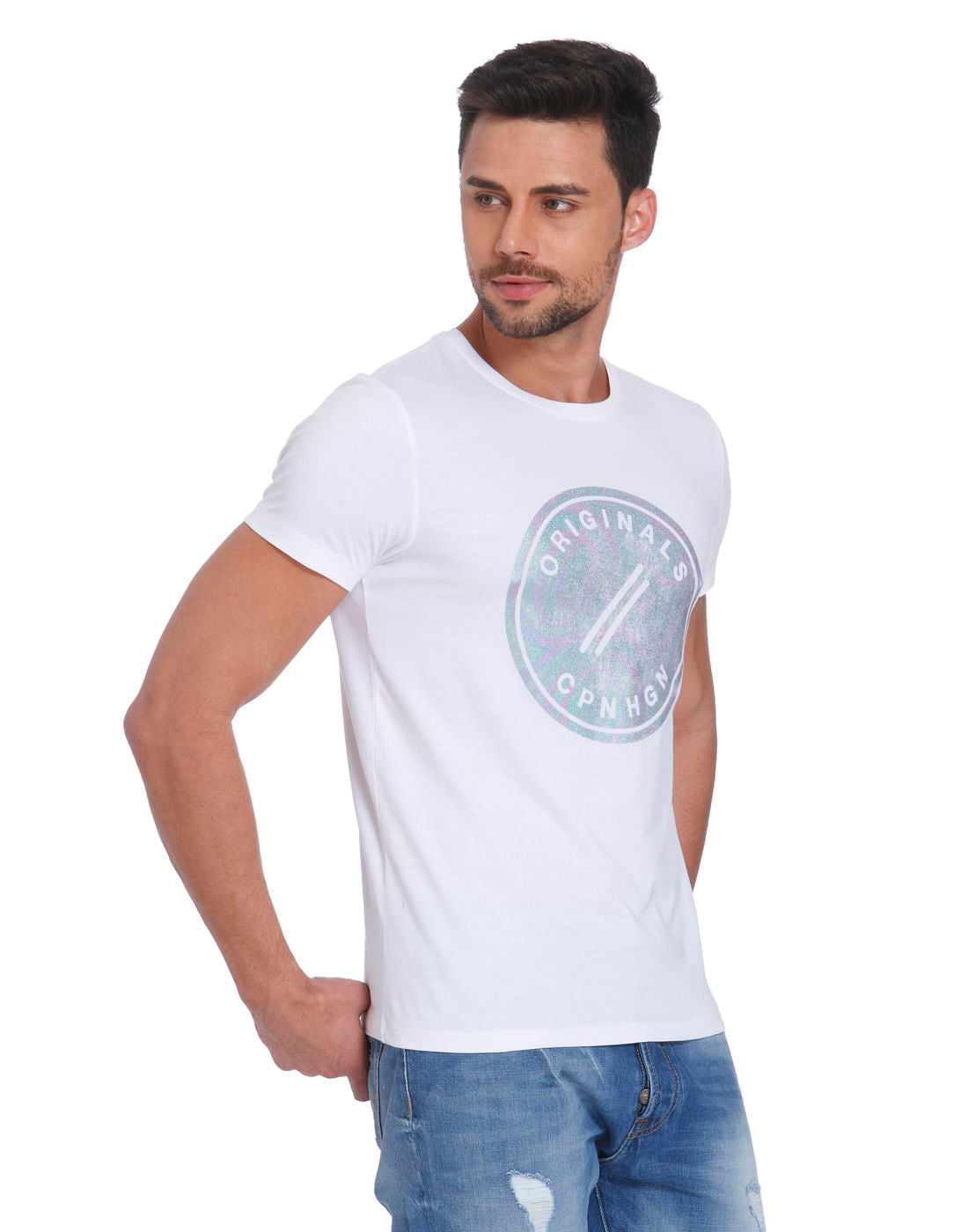 White Tiger & Floral Print Polo Neck T-Shirt