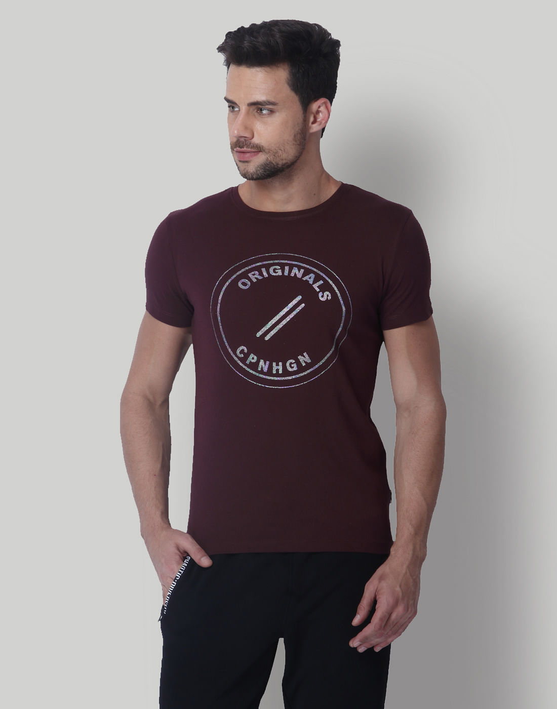 Burgundy Graphic Print Crew Neck T-Shirt