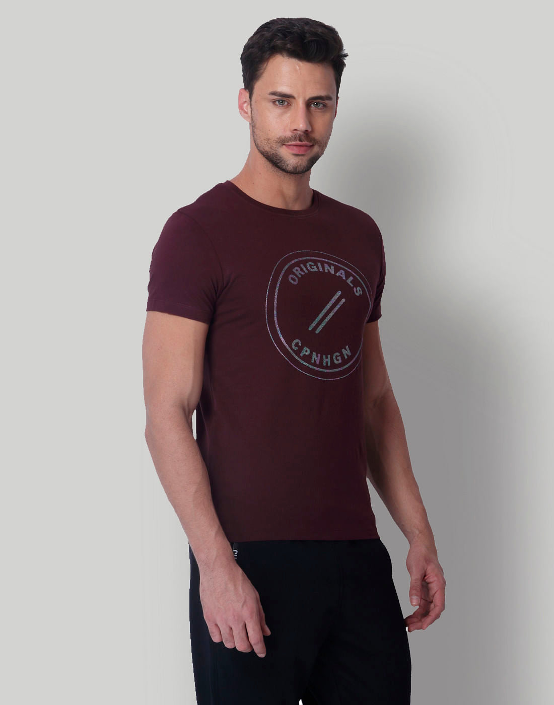 Burgundy Graphic Print Crew Neck T-Shirt