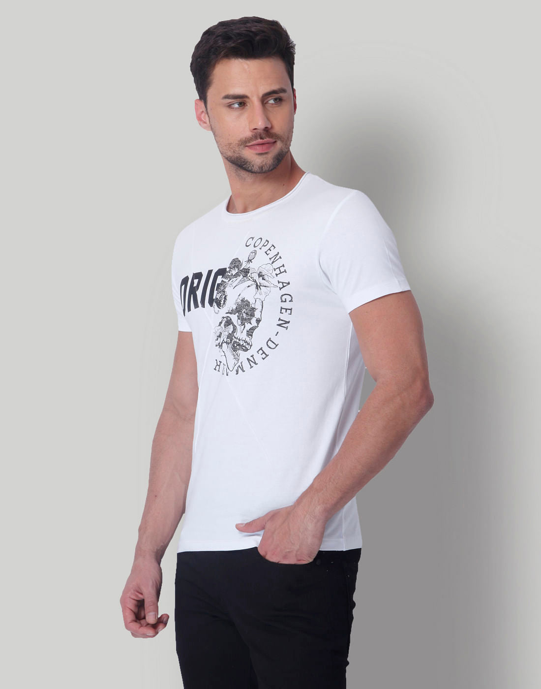 White Skull Print Crew Neck T-Shirt