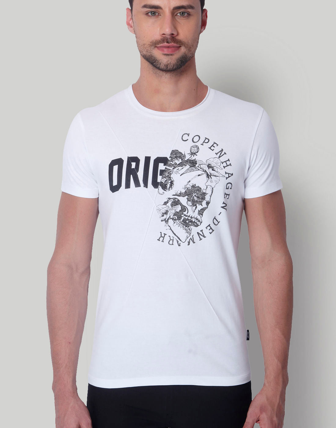White Skull Print Crew Neck T-Shirt