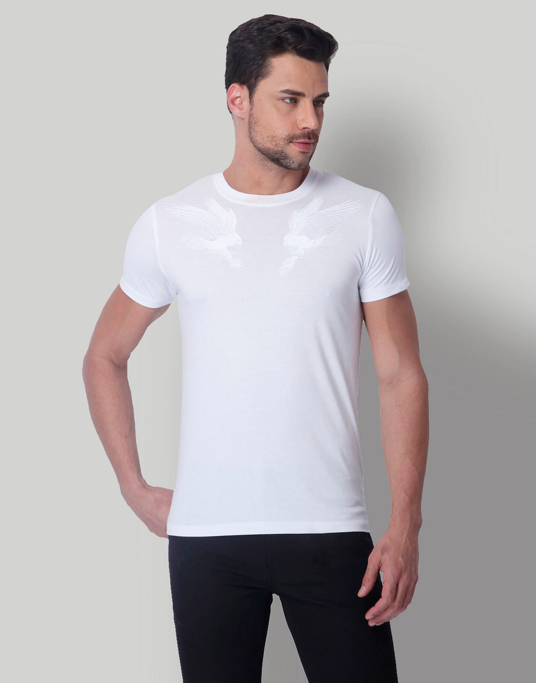 White Falcon Print Crew Neck T-Shirt - S
