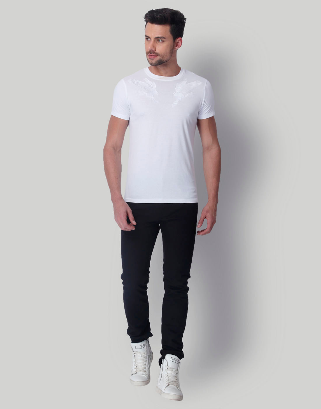 White Falcon Print Crew Neck T-Shirt