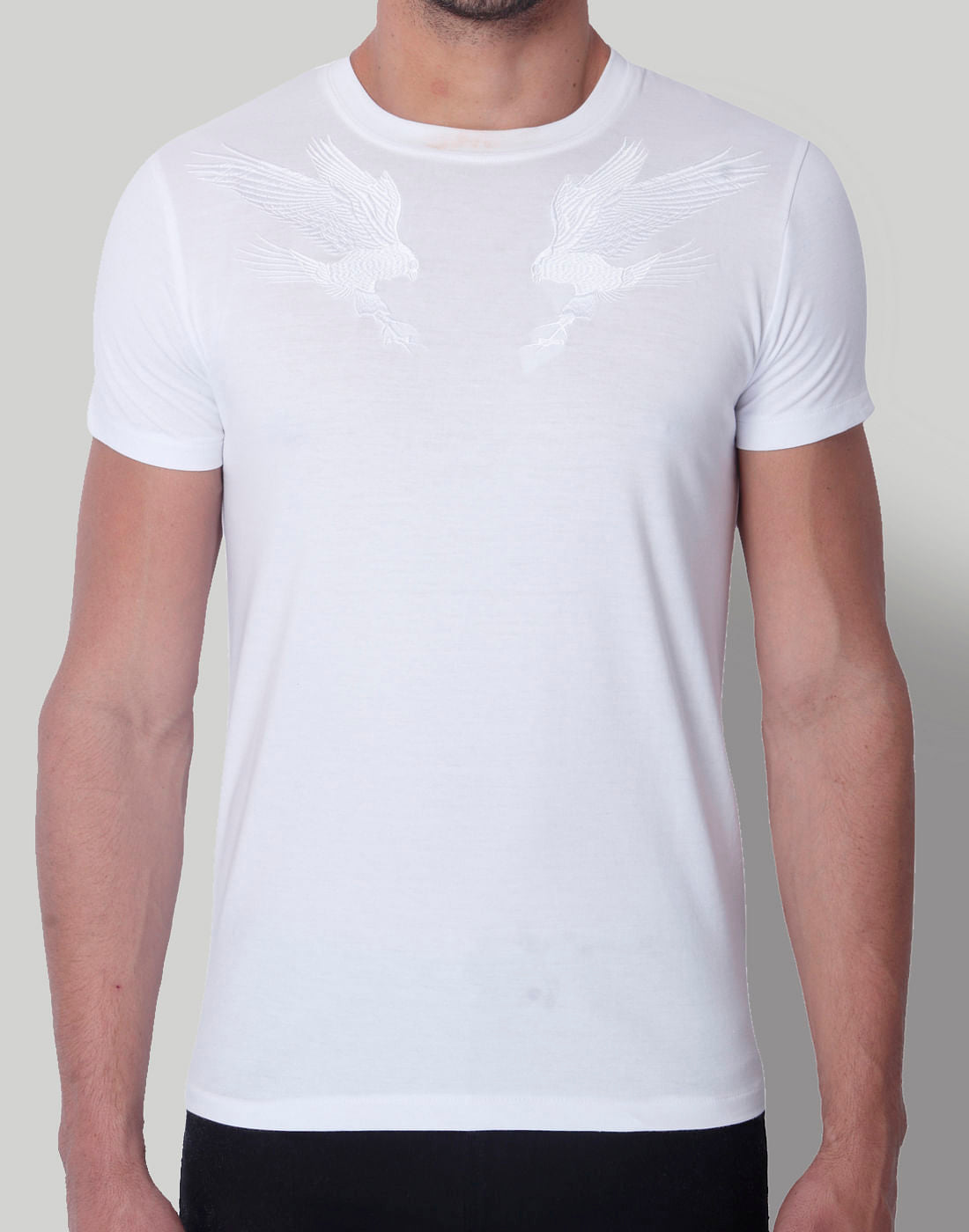 White Falcon Print Crew Neck T-Shirt
