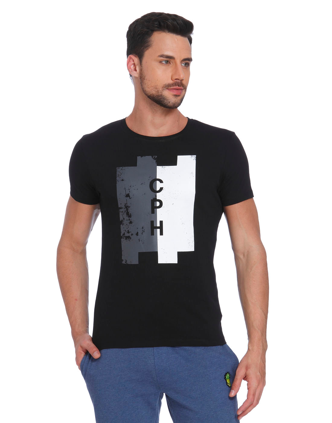 Black & White Print Crew Neck T-Shirt - S