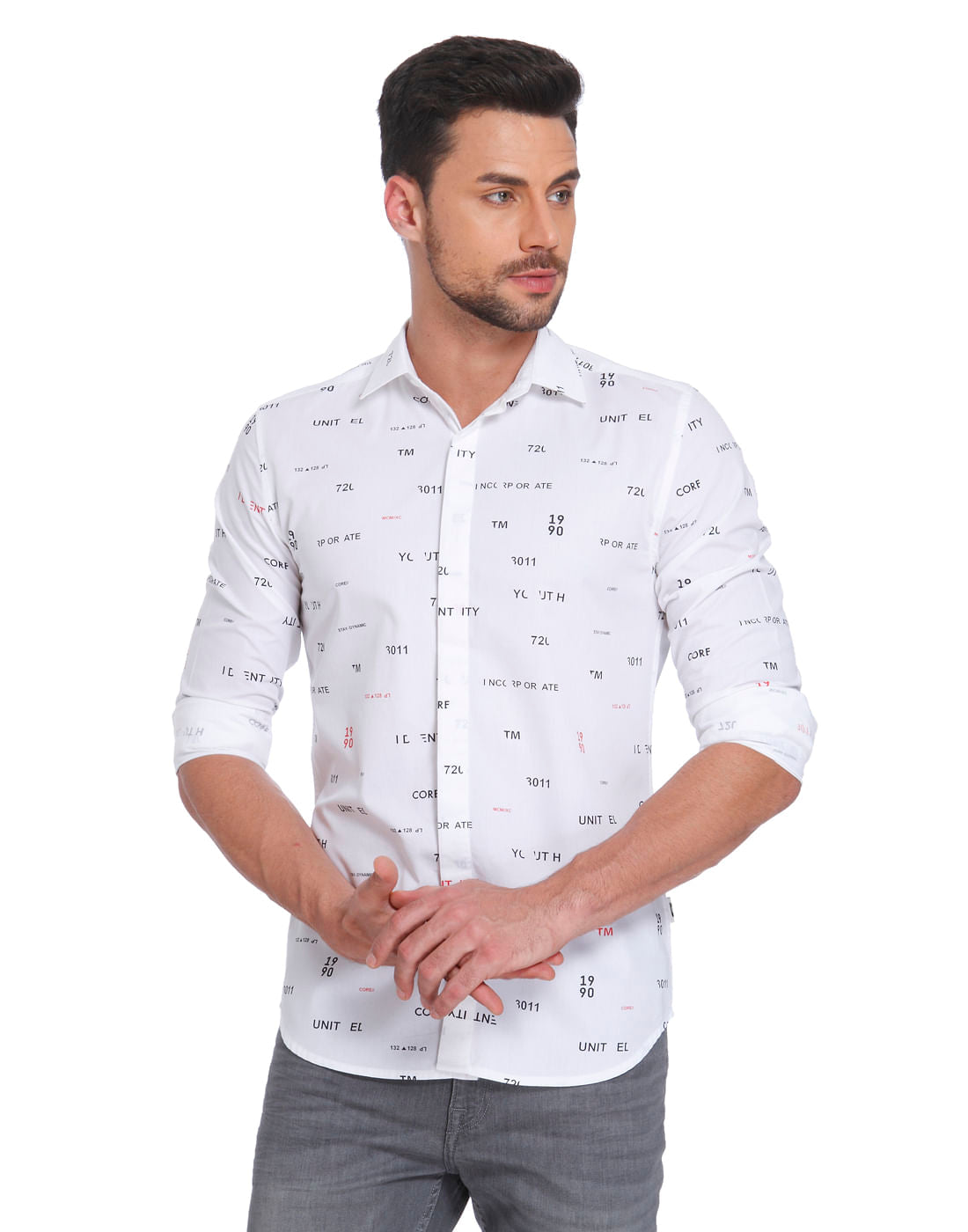 White All Over Text Print Shirt - S