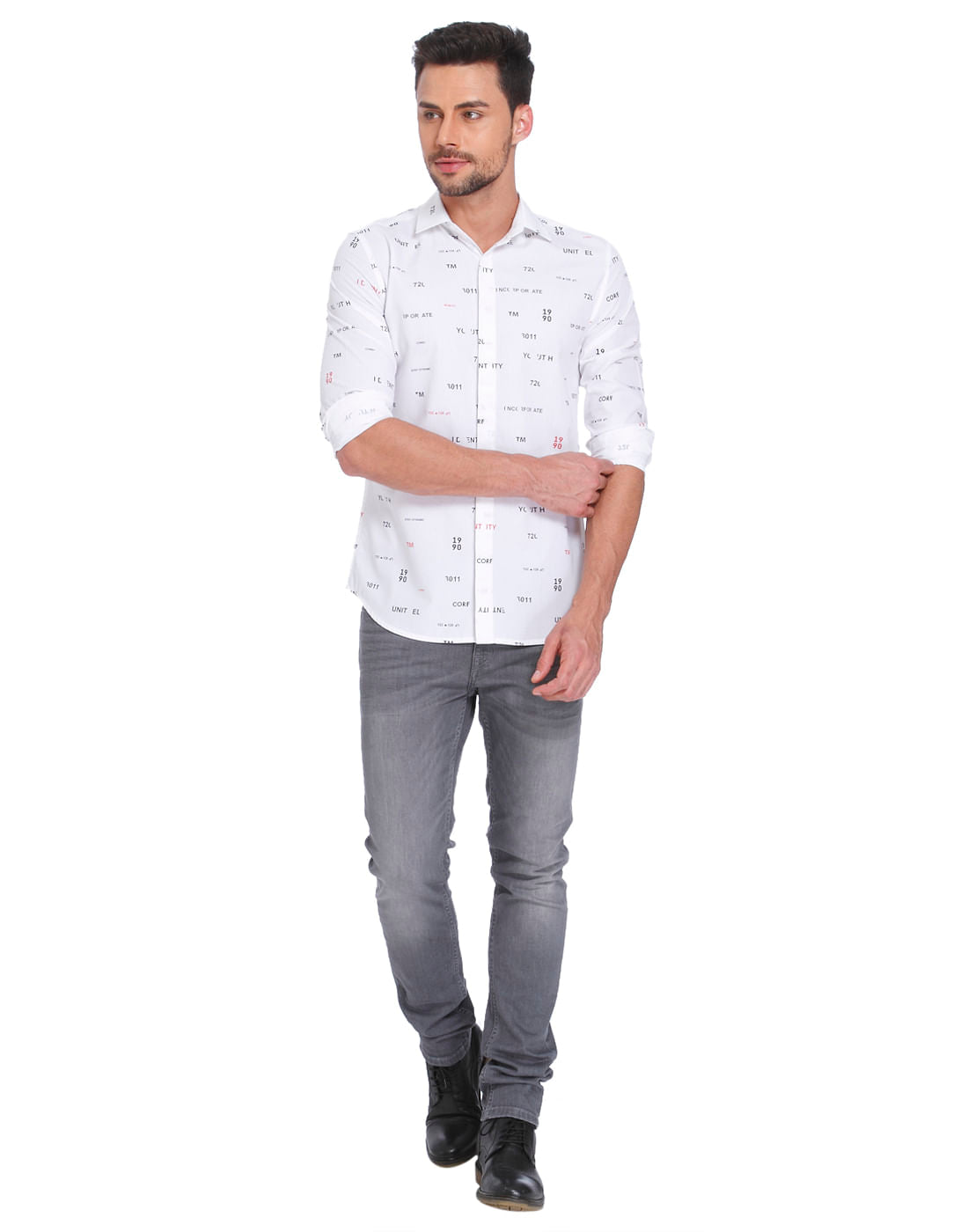 White All Over Text Print Shirt