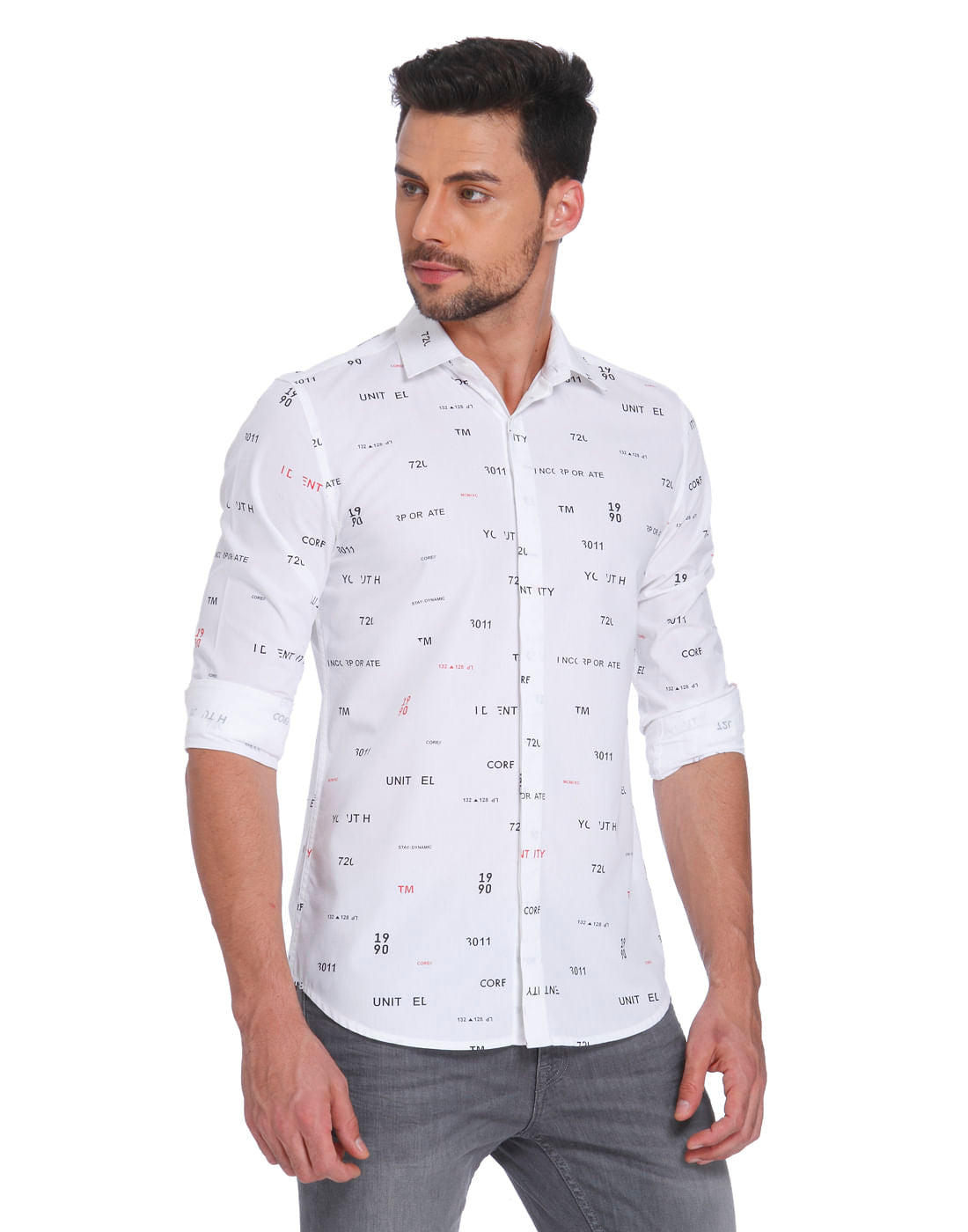 White All Over Text Print Shirt