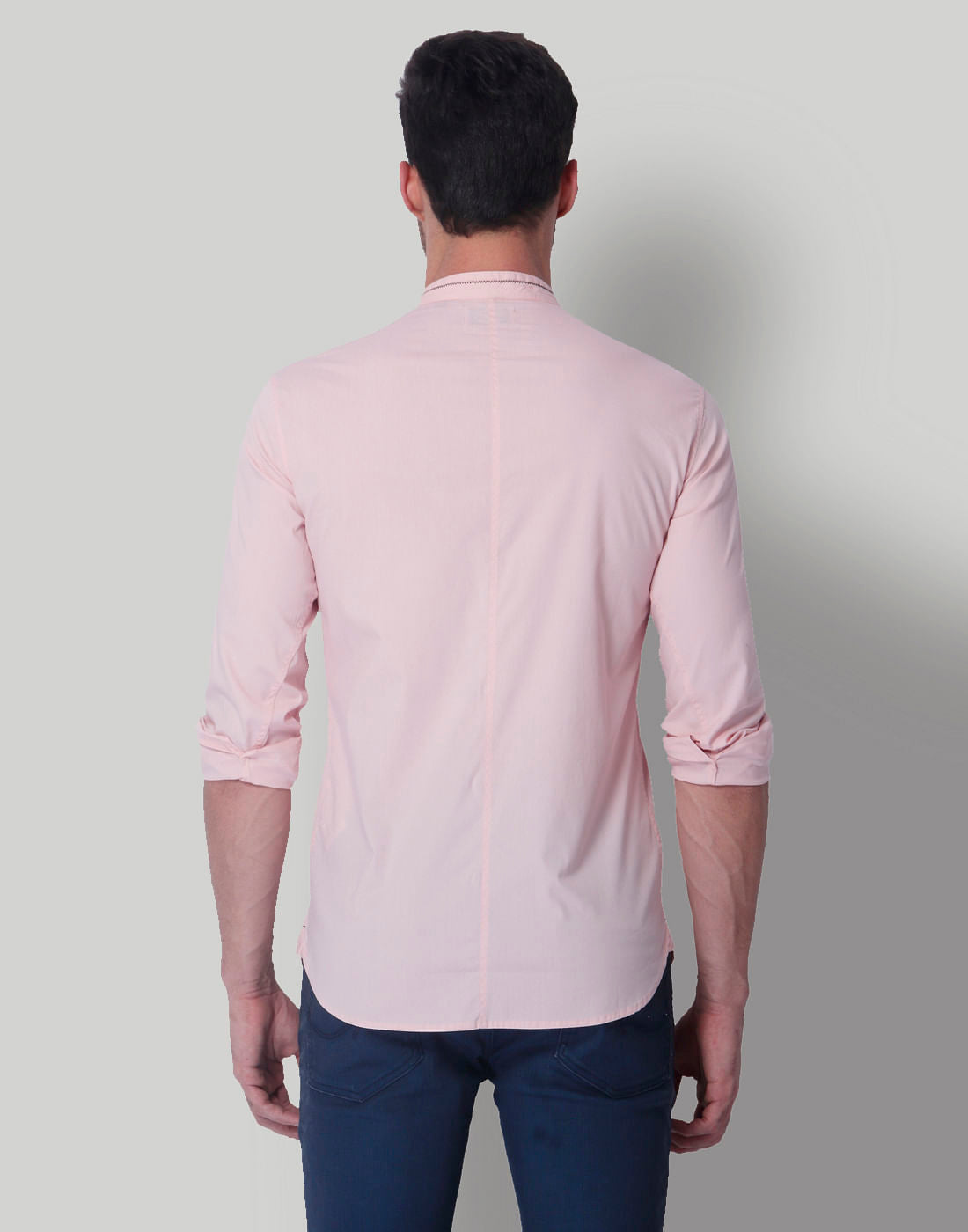 Pink Mandarin Collar Slim Fit Shirt