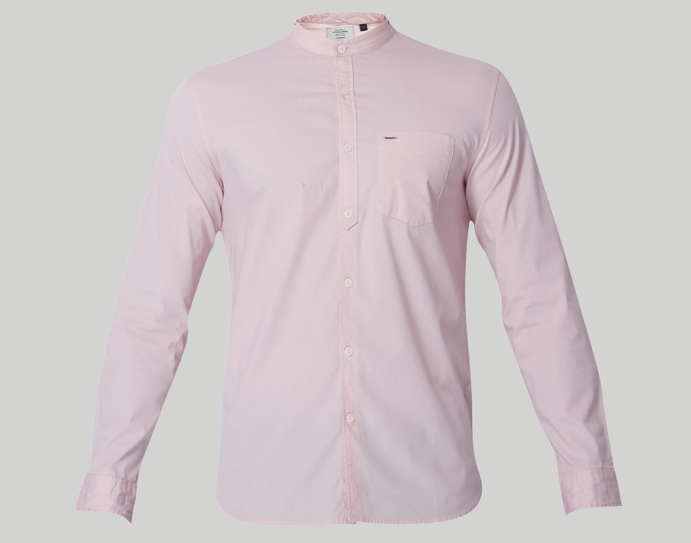 Pink Mandarin Collar Slim Fit Shirt