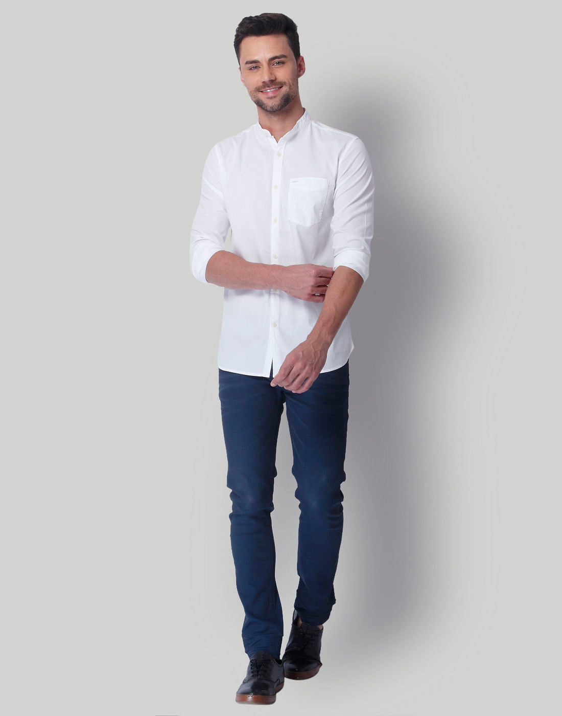 White Mandarin Collar Slim Fit Shirt