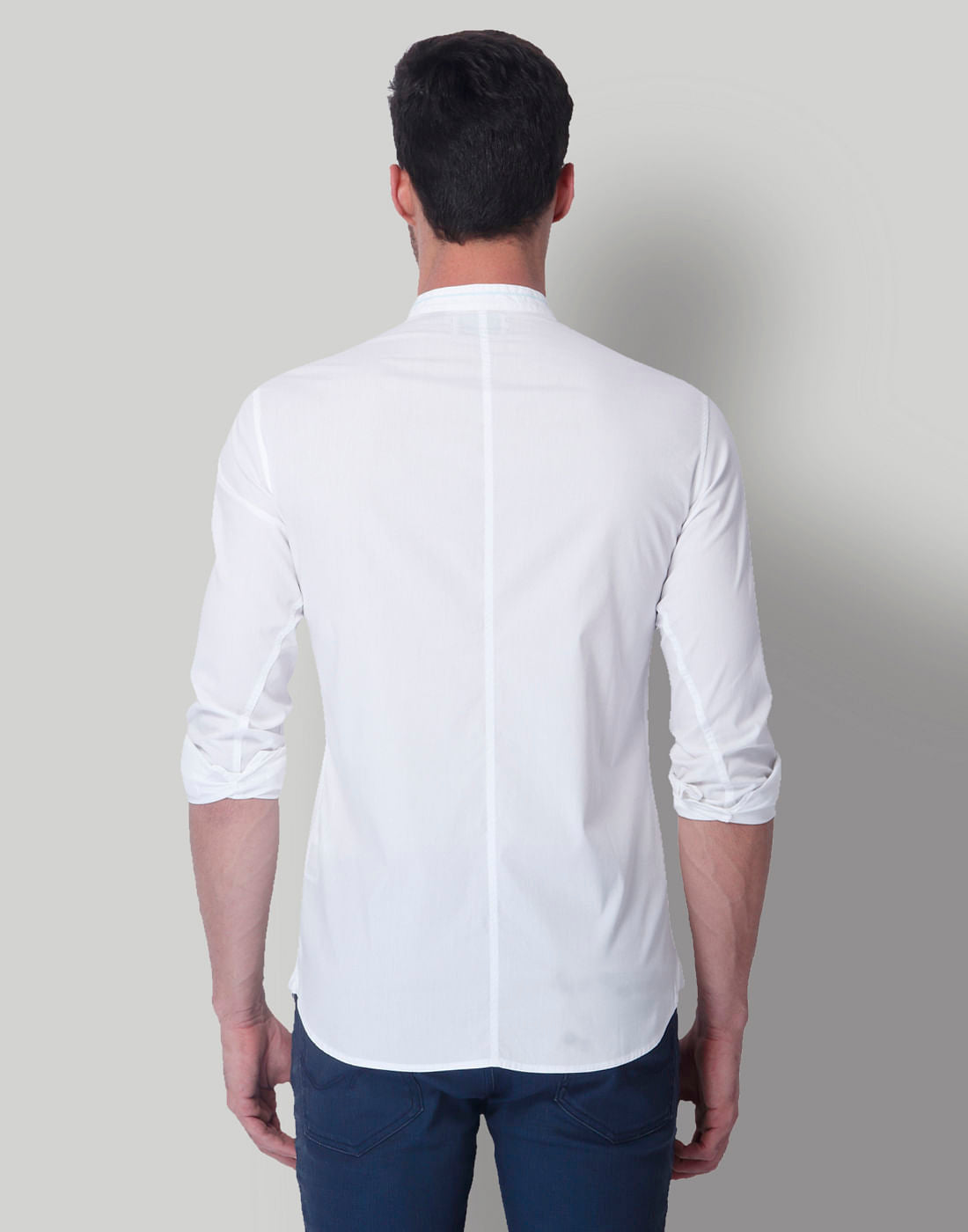 White Mandarin Collar Slim Fit Shirt